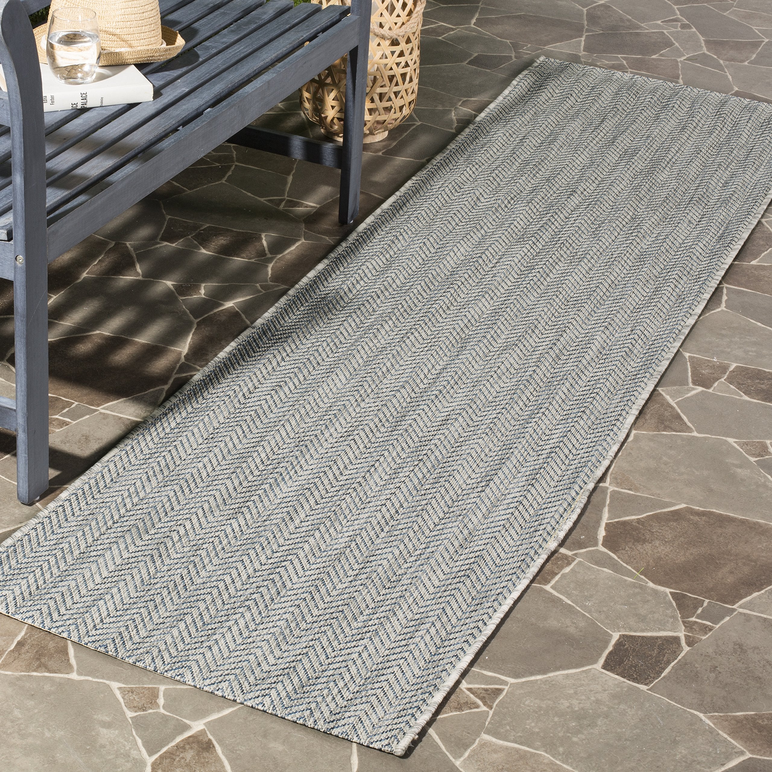 SAFAVIEH Courtyard Collection 23 x 20 Grey/Navy CY8022 Indoor/ Outdoor Patio Backyard Mudroom Runner Rug
