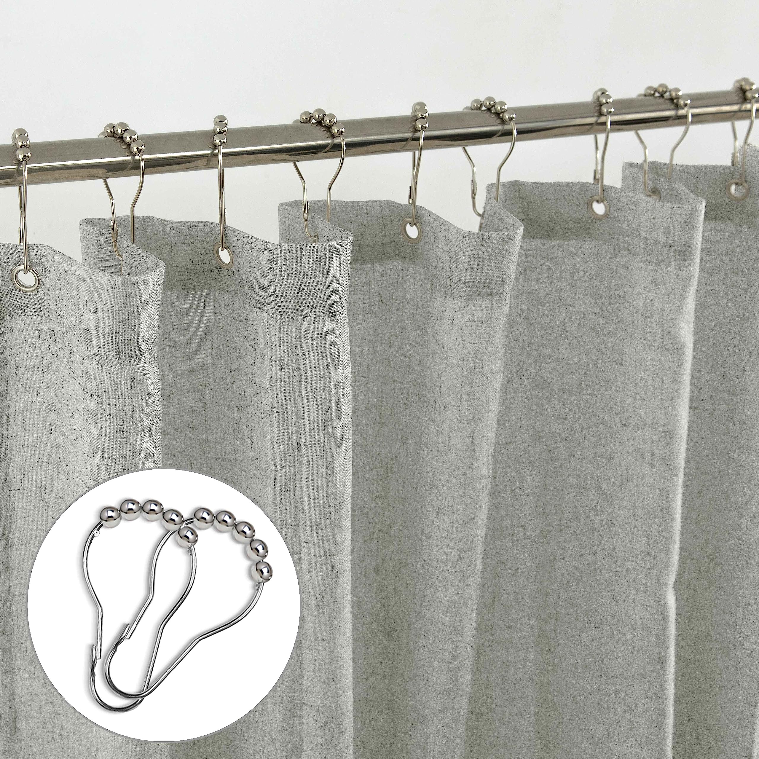 Koufall Grey Shower Curtain For Boys Kids,Waterproof Linen Fabric Liner Set With Hooks,Farmhouse Boho Modern Shower Curtains For