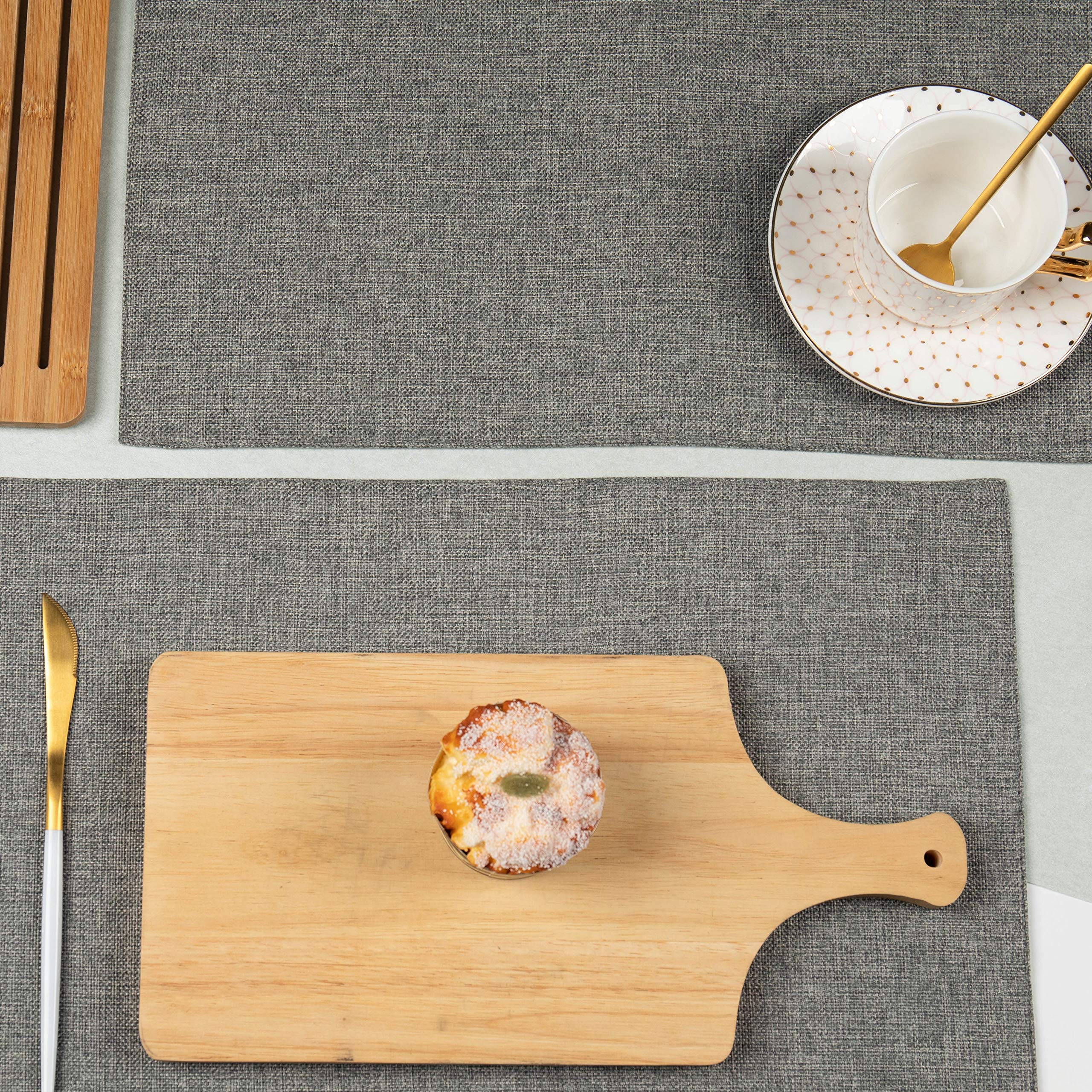 Spring Garden Home Woven Placemats Indoor Set Of 4 Decorative Roll Up Kitchen Dining Table Place Mats, 13X19 Inch, Dark Grey