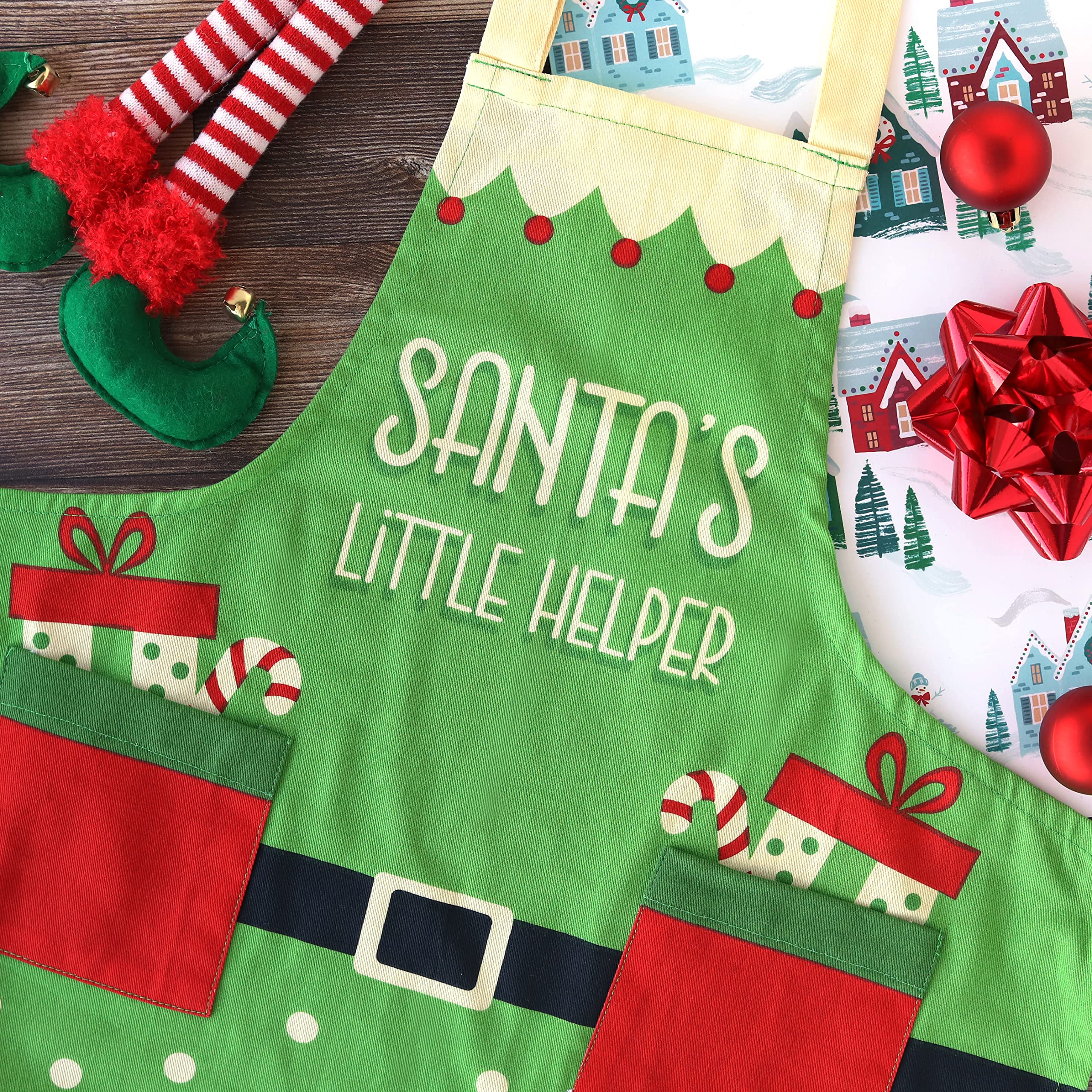 Santa'S Little Helper Kids Apron, Age 6-12, Funny Christmas Baking Apron For Kids Who Love To Bake