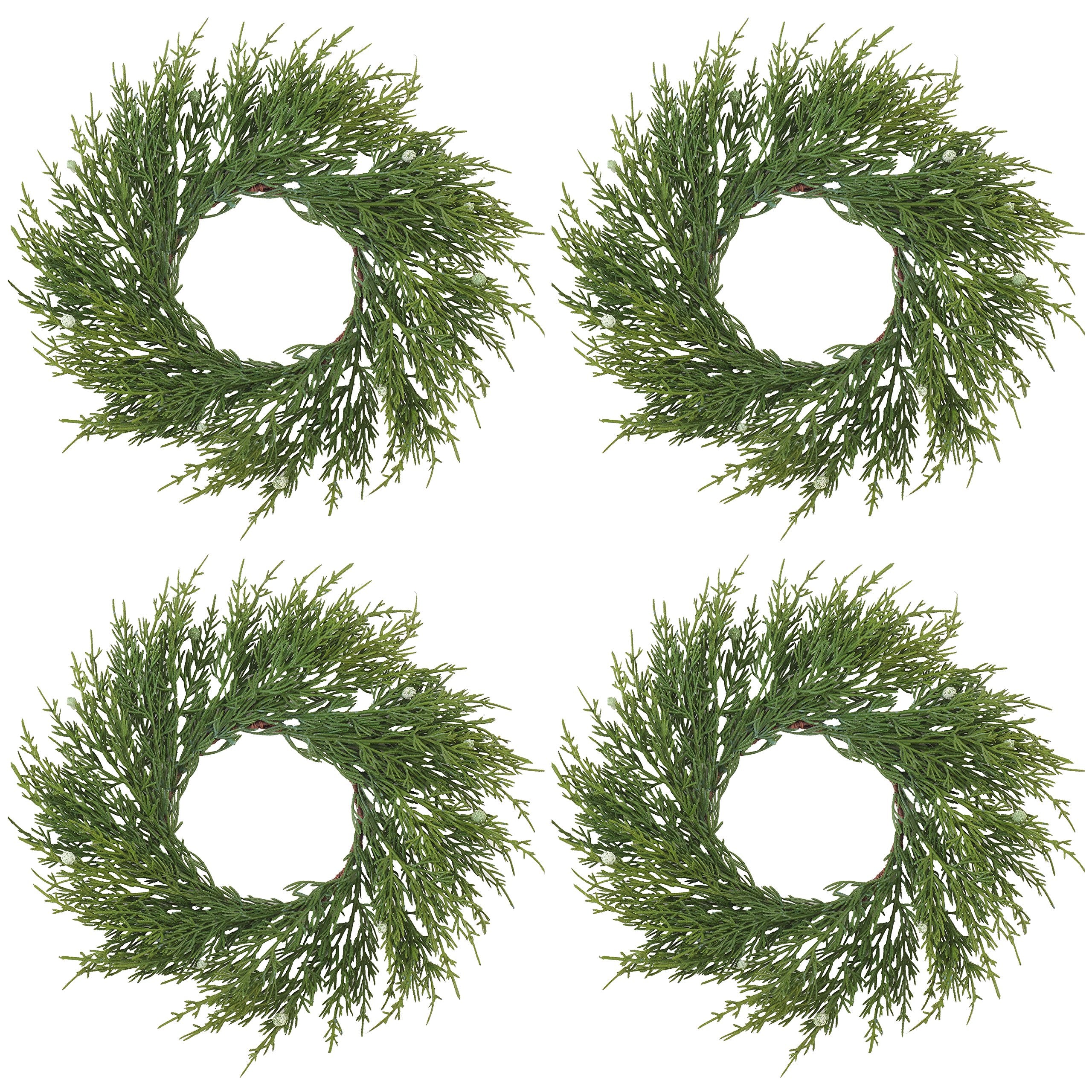 SARO LIFESTYLE Artificial Cypress Wreath - Set of 4, 9.5 x 9.5, Green