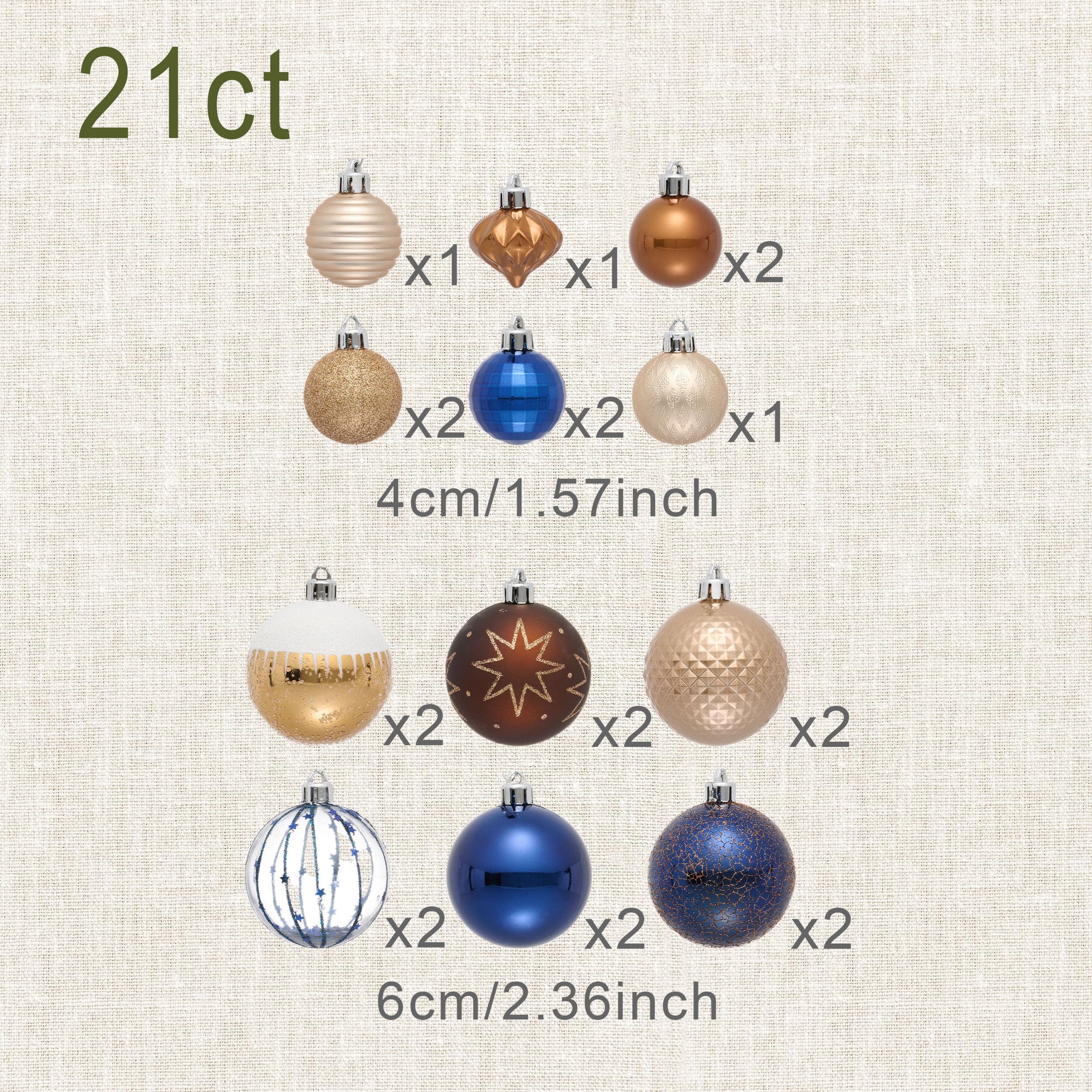 DecorbyHannah Christmas Ornaments Set, 21ct Blue Copper Gold Ornaments for Christmas Tree Decorations, Celestial Shatterproof Pl