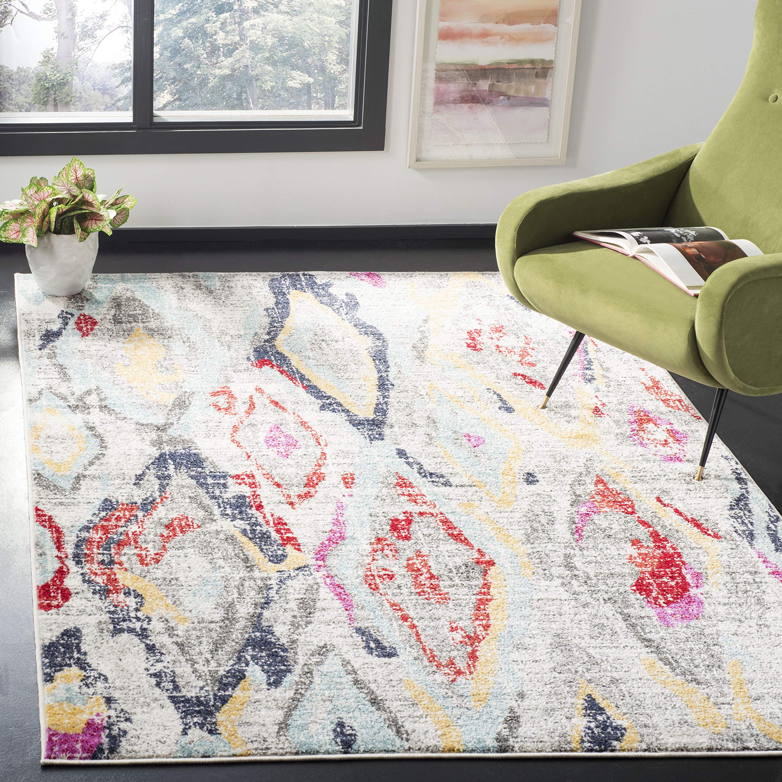 SAFAVIEH Adirondack Collection Area Rug - 51 x 76, Light Grey & Red, Boho Distressed Design, Non-Shedding & Easy Care, Ideal f