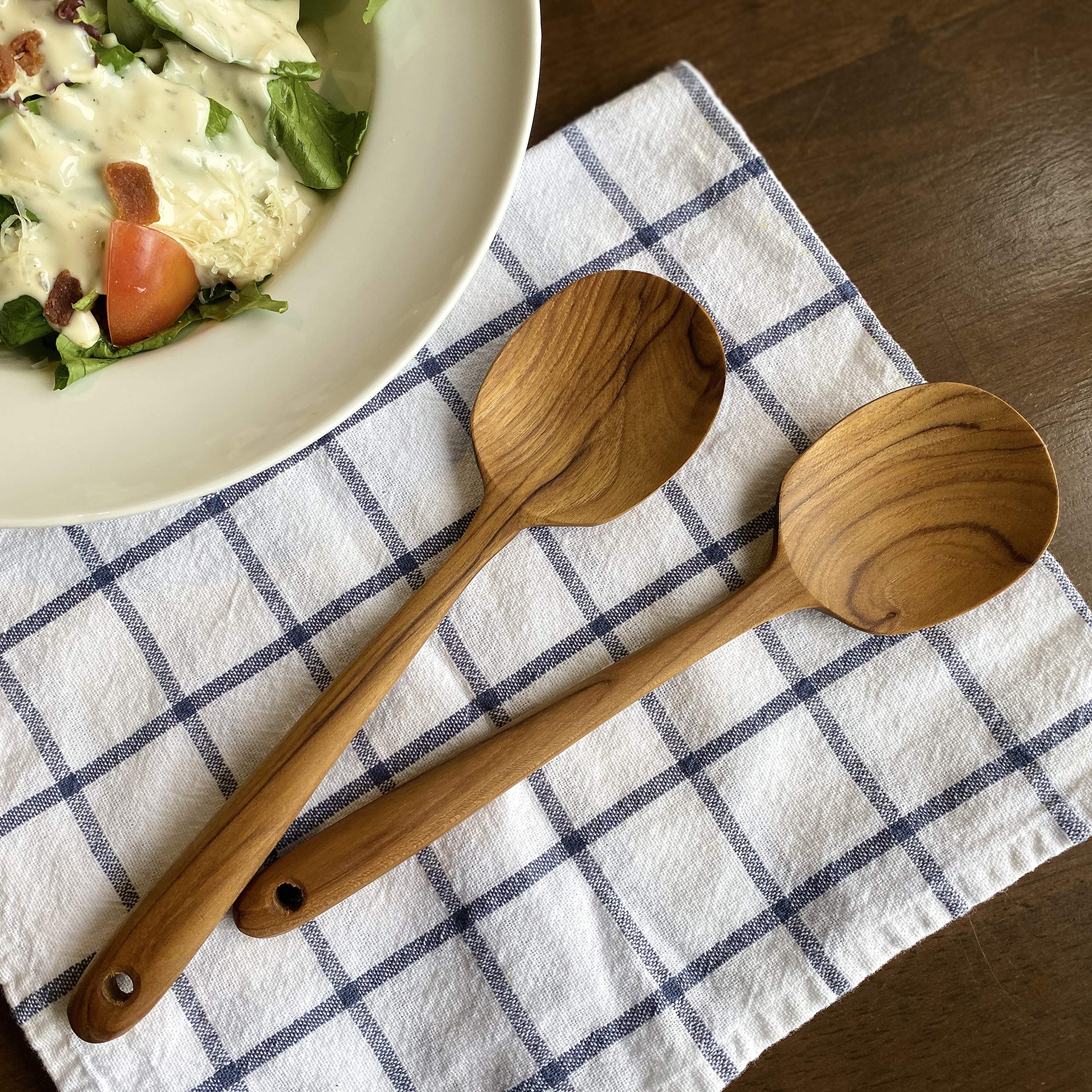 Faay 2 Teak Serving Spoons, 9.5 Inches Wooden Spoon, Small Cooking Spoon, Salad Servers, Handcrafted From High Moist Resistance