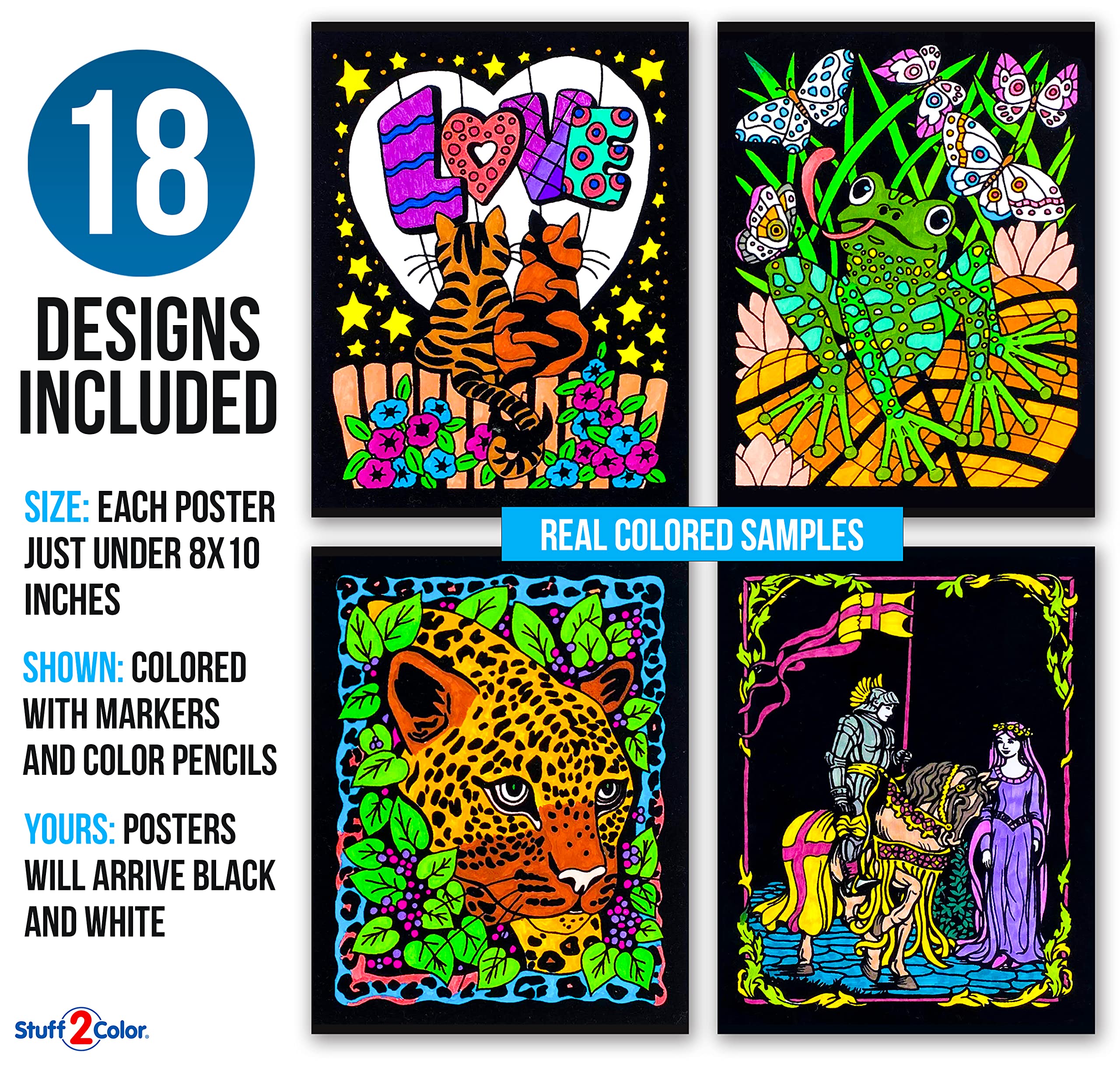 Super Pack Of 18 Fuzzy Velvet Coloring Posters (Original Edition) - Great For Family Time Coloring, Arts, Crafts, Travel, School