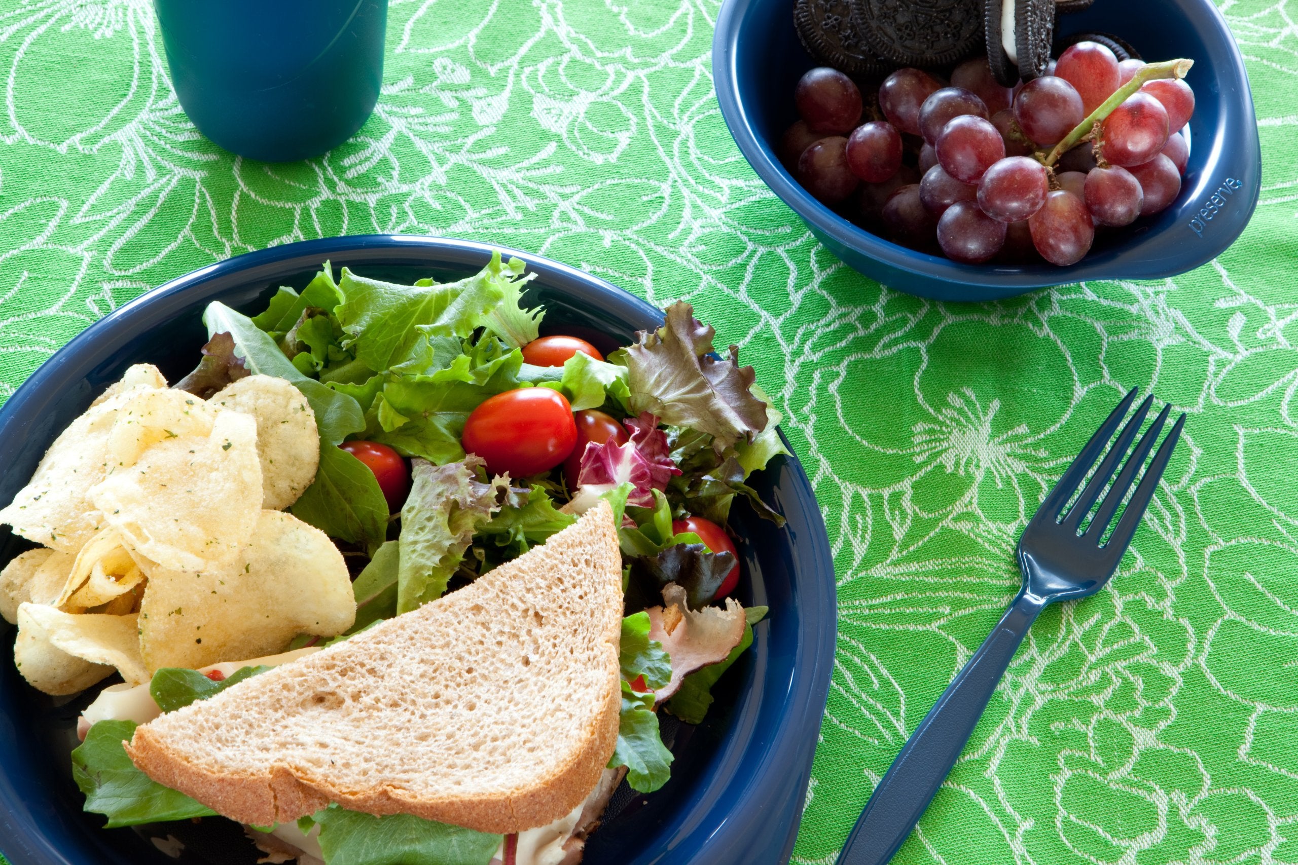 Preserve Reusable Bpa Free Everyday Tableware Set Made From Recycled Plastic: 4 Plates, 4 Bowls, 4 Cups, Midnight Blue