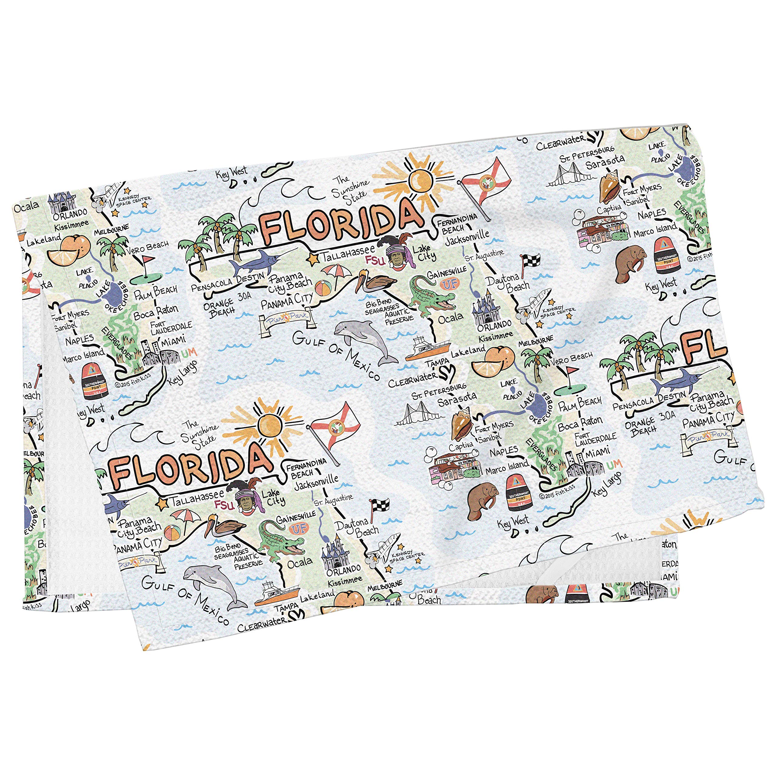 Fish Kiss 16''X24'' Florida Map Towel Is 100% Microfiber Waffle Weave Help You Explore In Detail - Our Super Absorbent & Soft, M
