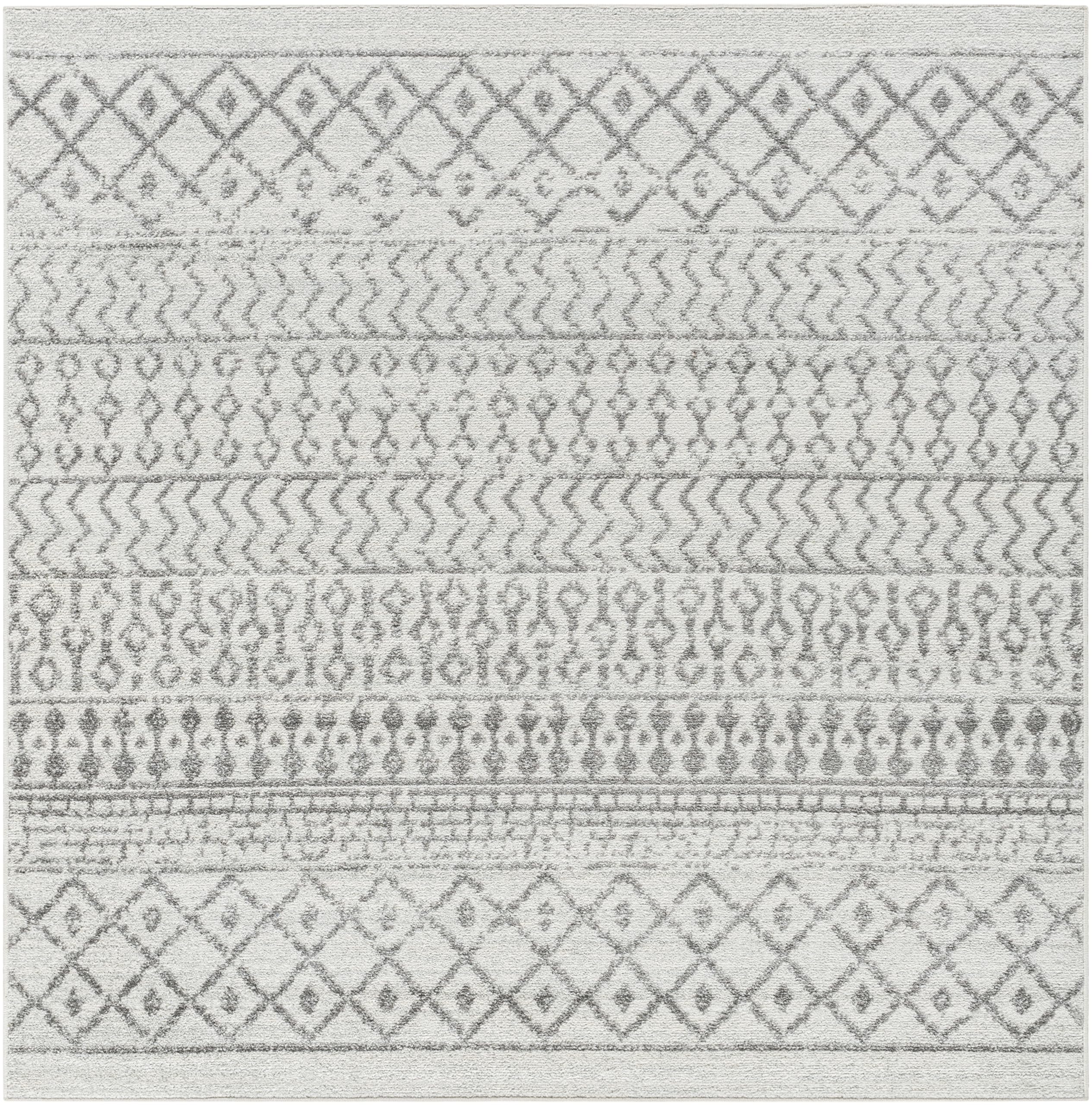 Livabliss Area Rugs - 10x10 Chester Boho Moroccan Cream Square Rug for Living Room Bedroom - Charcoal Gray Geometric Stain Resis