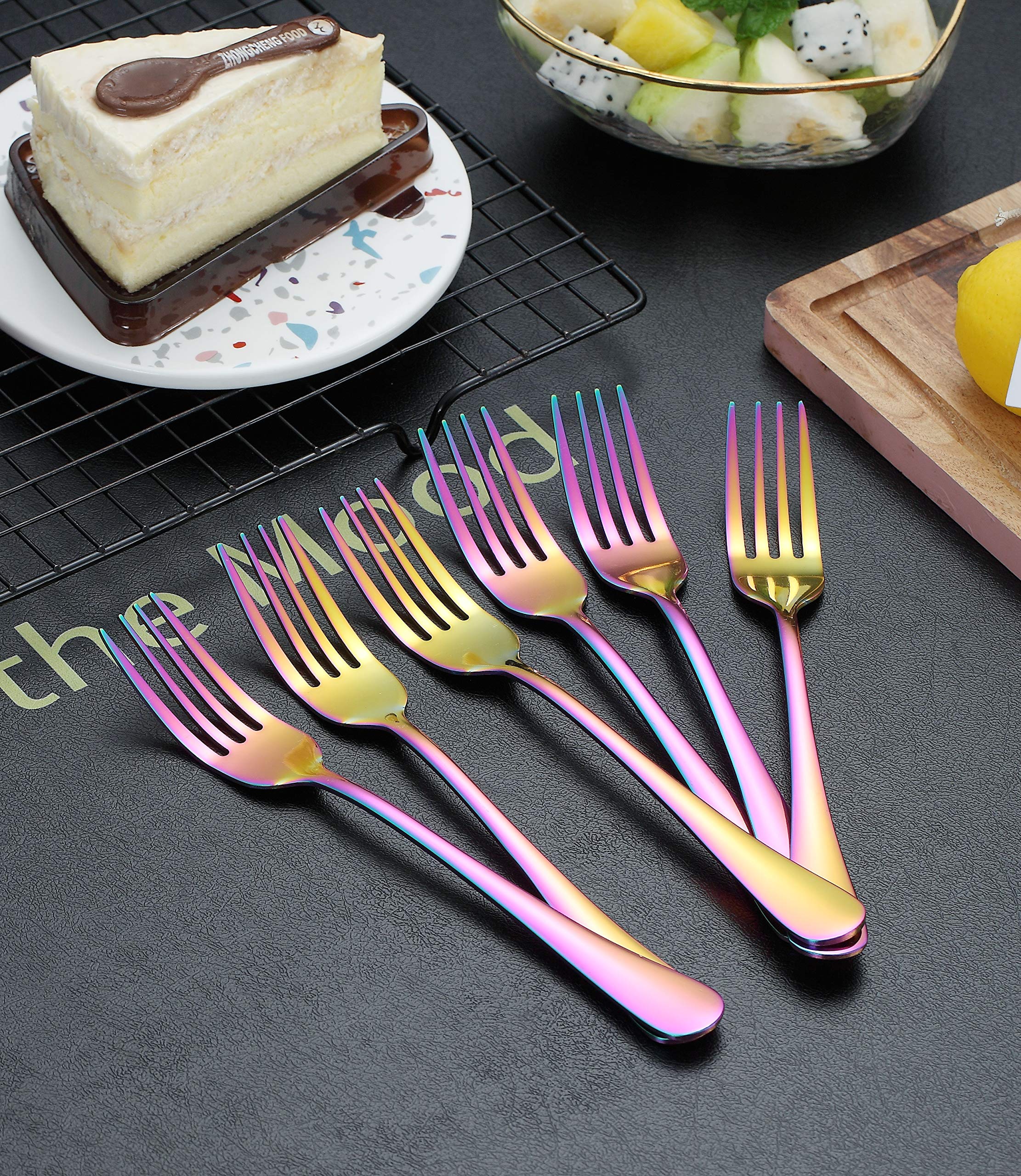 Kyraton Rainbow Dinner Fork 6 Pieces Stainless Steel 8.17 Inch Forks C ...