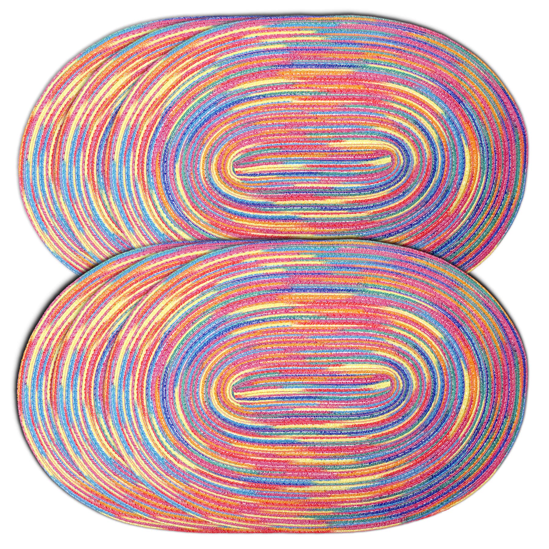 Cait Chapman Home Collection Multi-Color Braided Woven Fabric Placemats (12''X18'' Oval Placemat, Rainbow)
