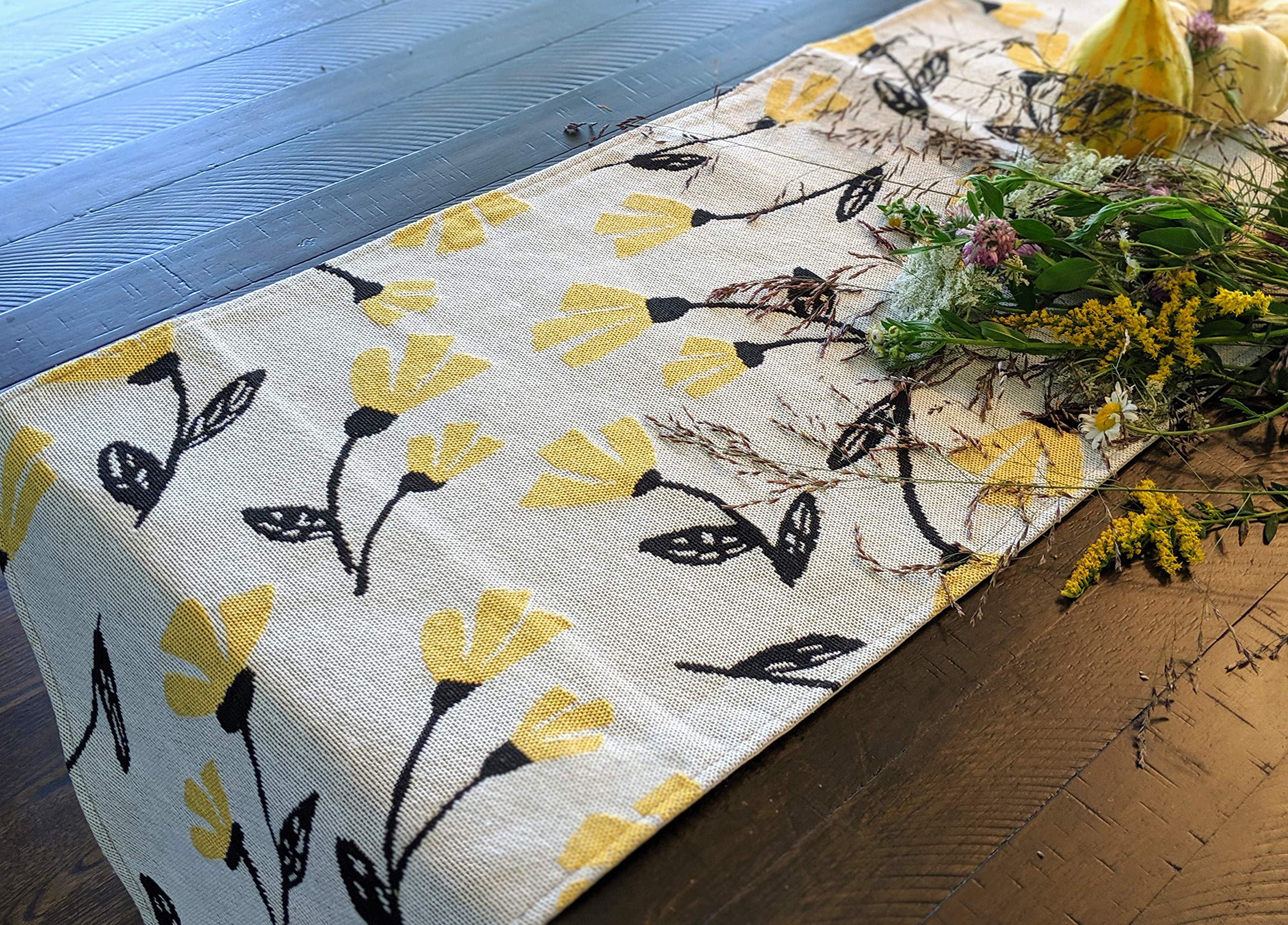 Dada Bedding Elegant Botanical Floral Tapestry Table Runner - Spring Time Yellow Fleur Golden Orange Garden Flowers Design - Cot