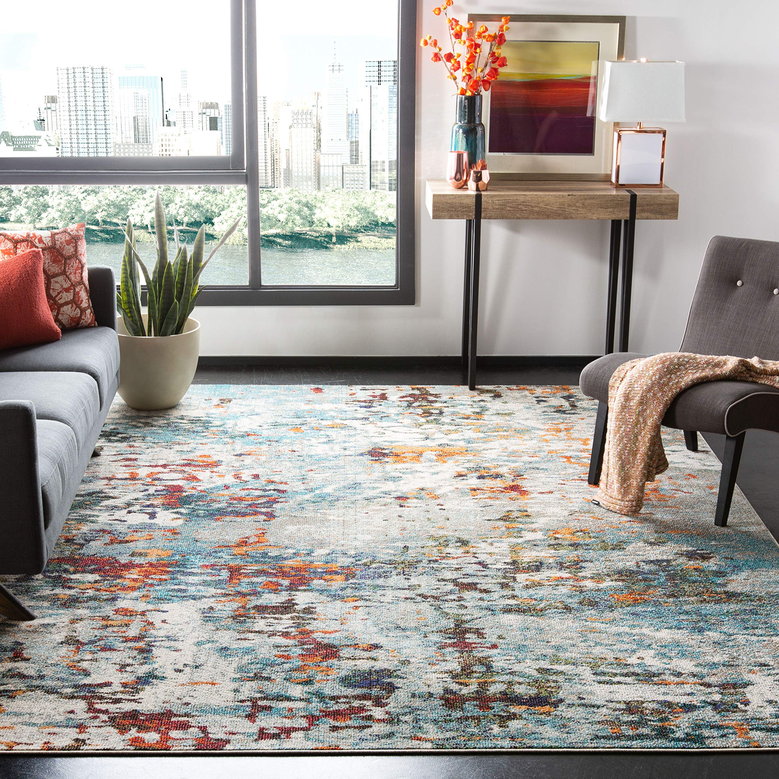 SAFAVIEH Madison Collection X-Large Area Rug - 12 x 15, Grey & Blue, Modern Abstract Design, Non-Shedding & Easy Care, Ideal f
