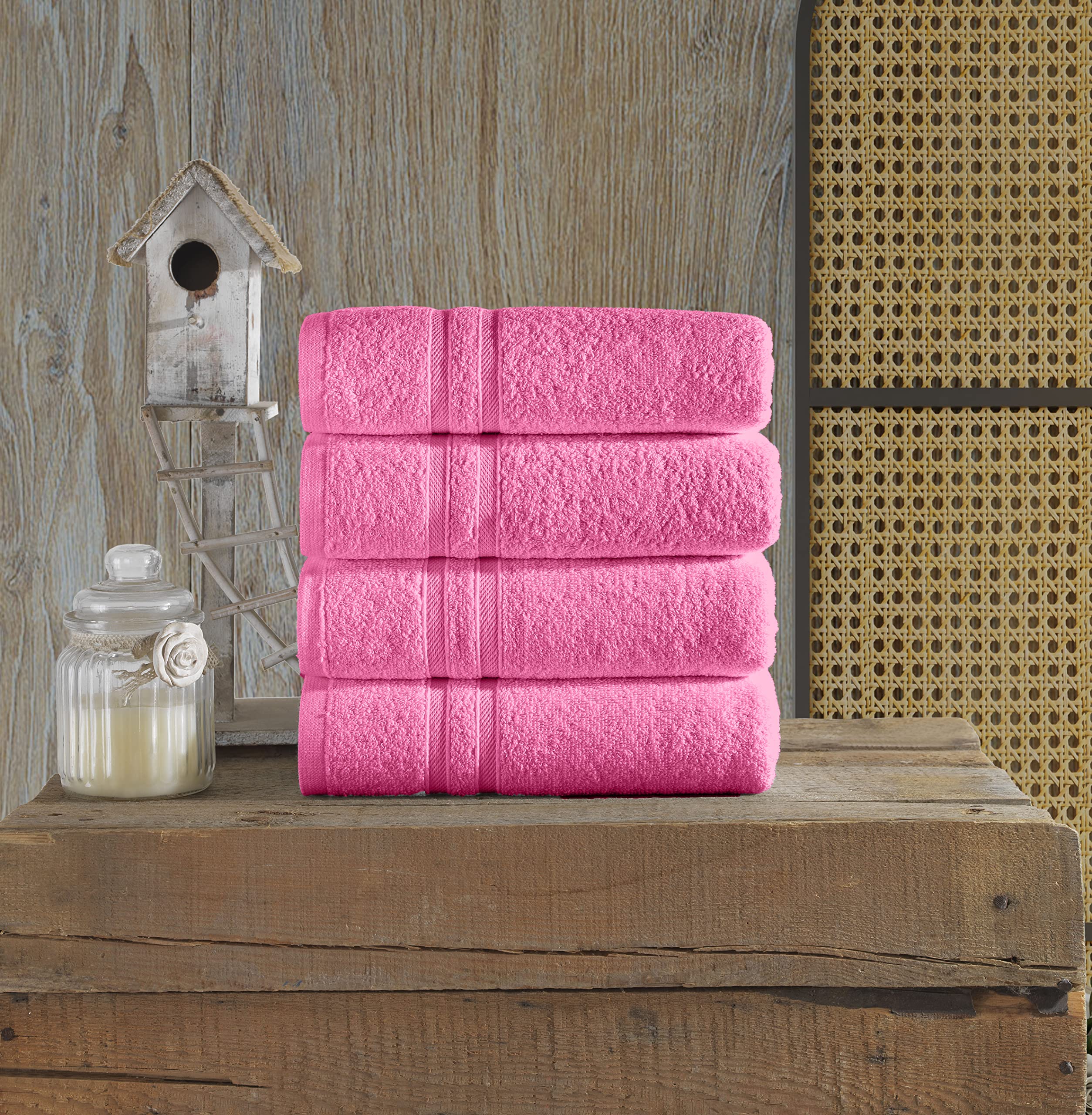 Hammam Linen Pink Hand Towels 4-Pack - 16 x 29 Turkish Cotton Premium Quality Soft and Absorbent Small Towels for Bathroom