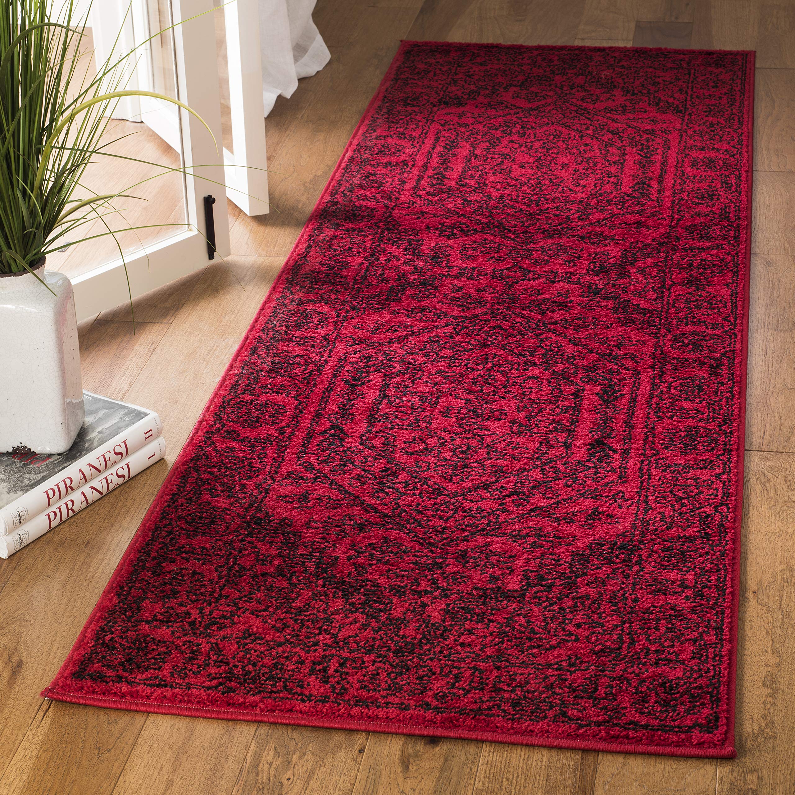SAFAVIEH Adirondack Collection Runner Rug - 26 x 8, Red & Black, Oriental Medallion Design, Non-Shedding & Easy Care, Ideal fo