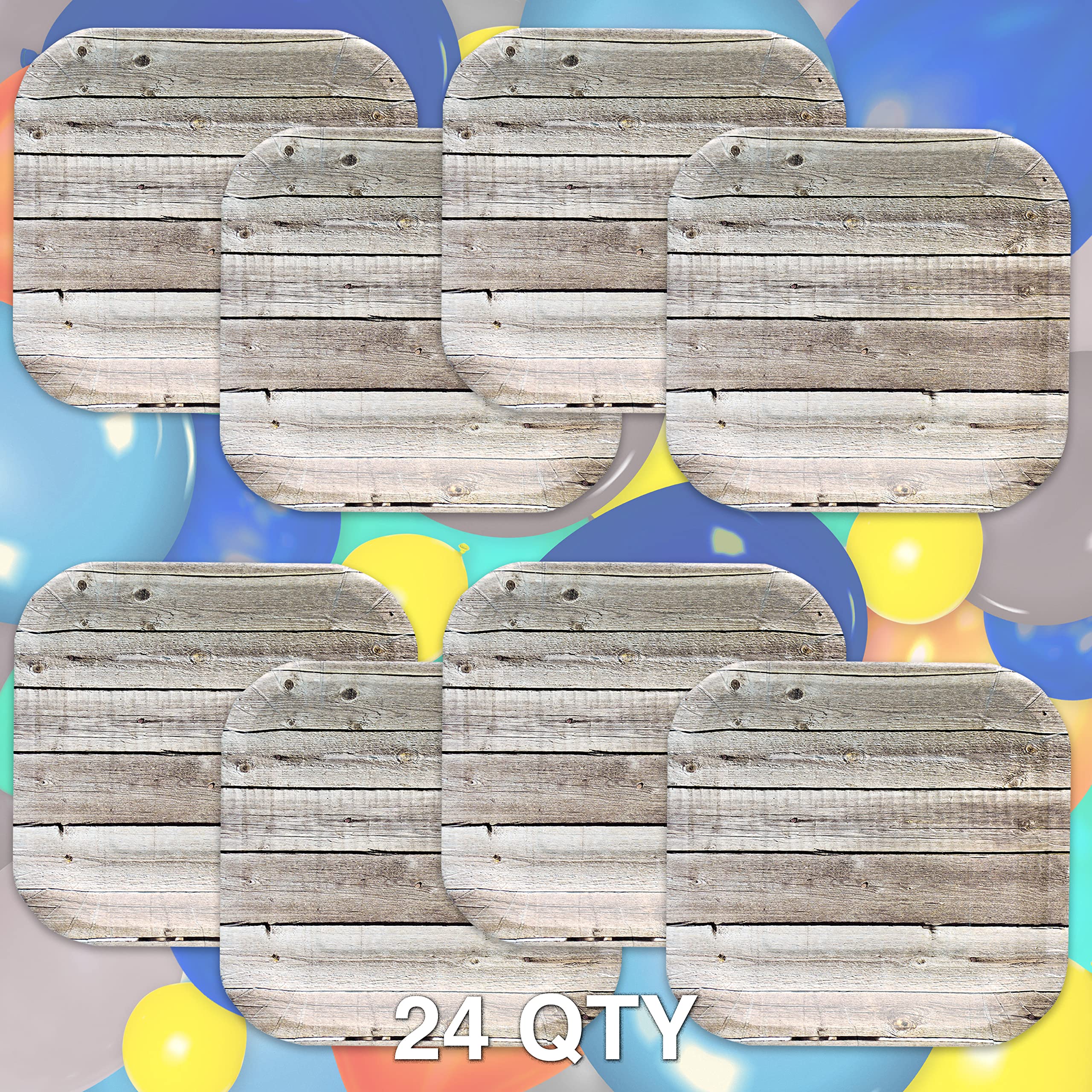 Havercamp Barnwood 7    Plates (24 Pcs.)! 24 Authentic Farm Table Dessert Plates. 7 Inch Square In Rustic Barnwood Graphics. Pai