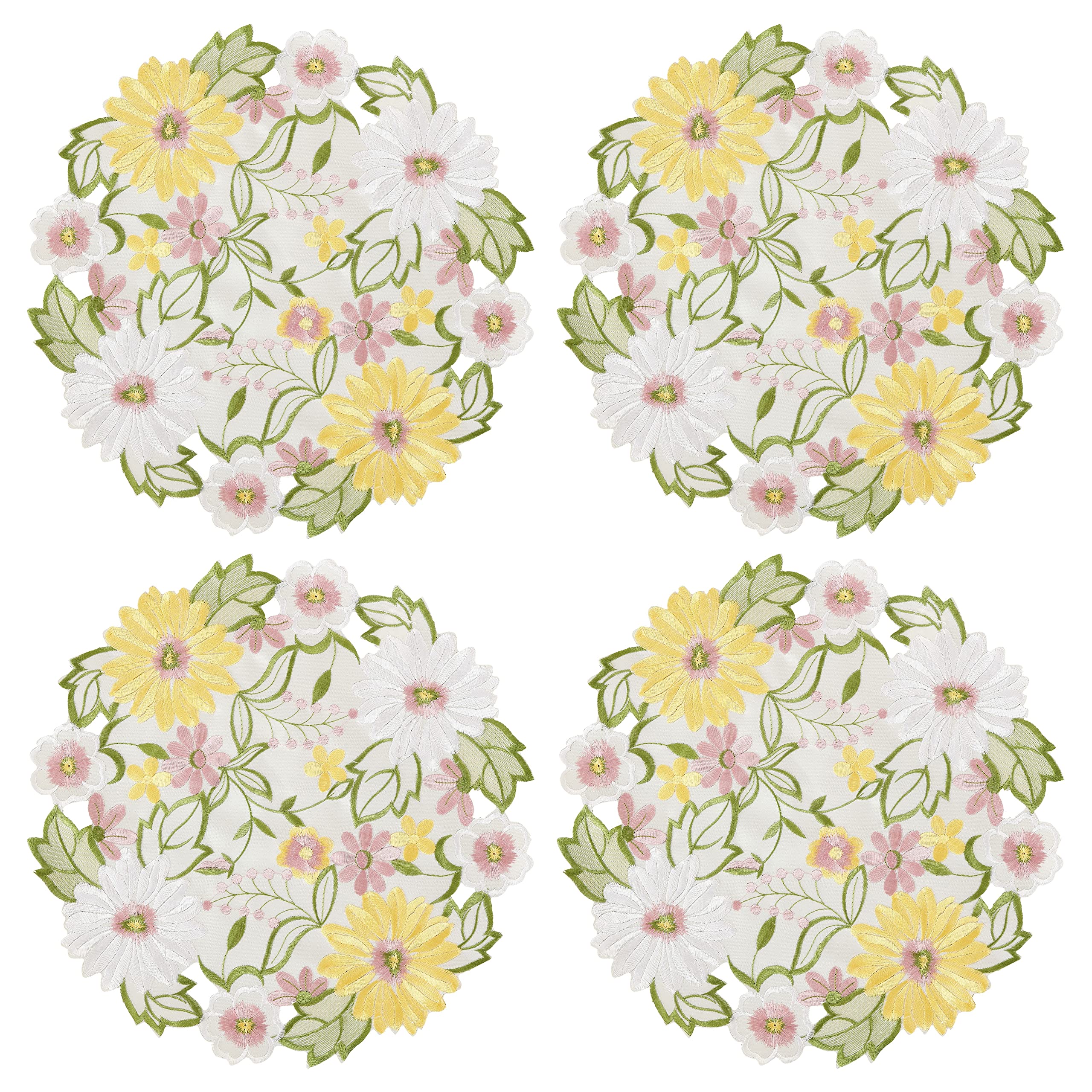 Embroidered Flowery Placemat 14 '' Set Of 4 Applique Floral Daisy Cutwork Embroidered Table Linen, Home Kitchen Dining Tabletop