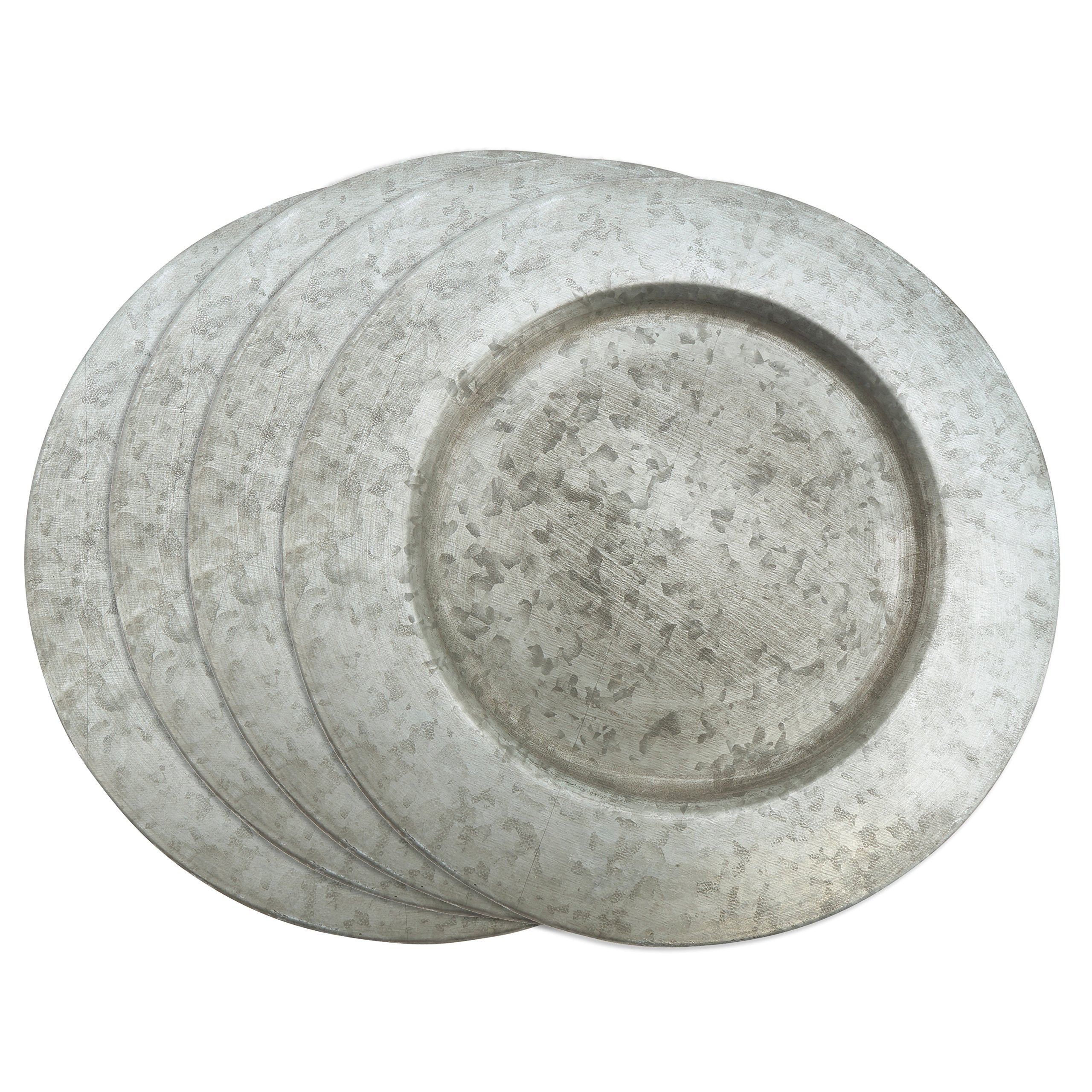 Saro Lifestyle Ch372.S13R Sousplat Collection Galvanized Finish Distressed Metal Charger Plate, Silver, 13''