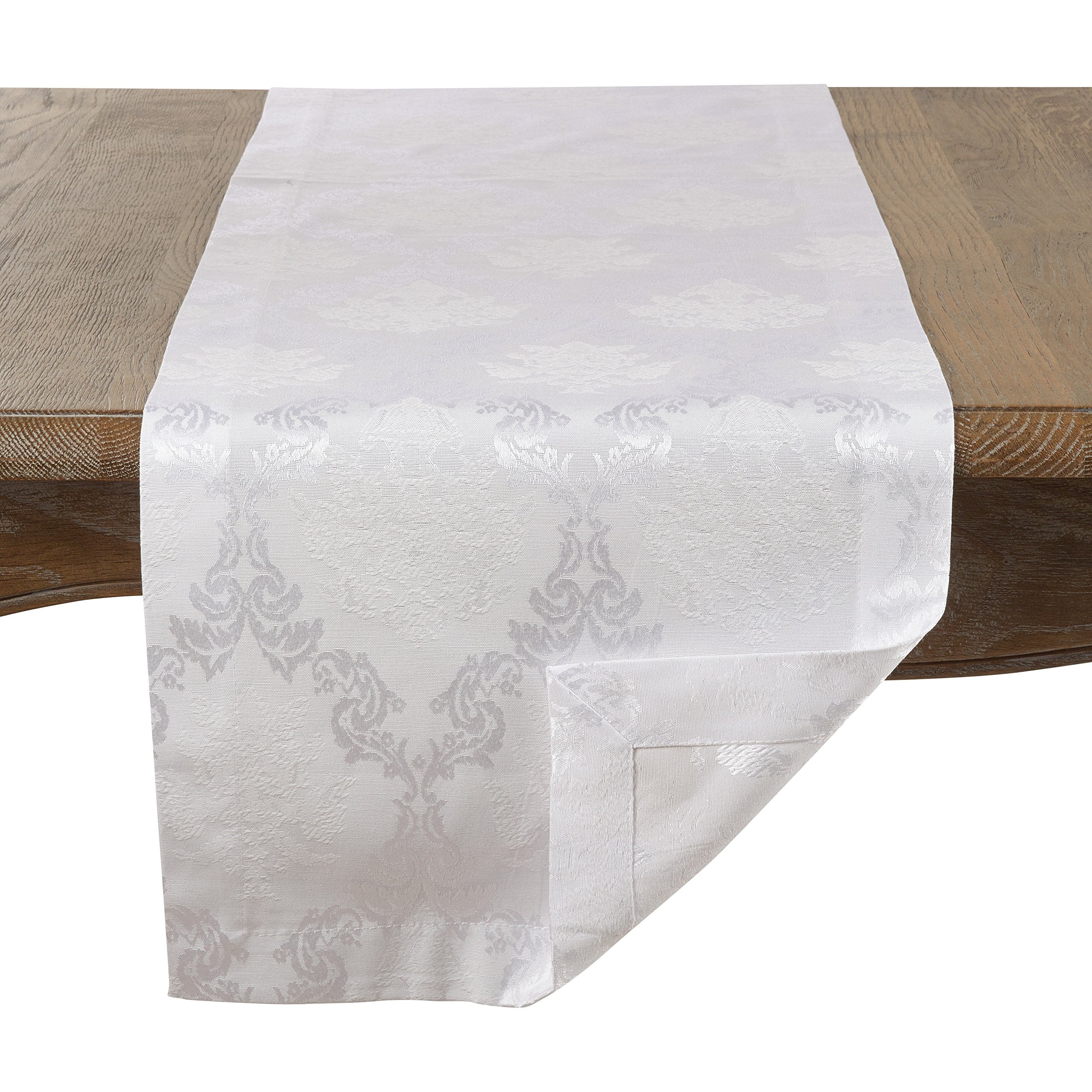 SARO LIFESTYLE Paloma Damask Collection Table-Toppers  15'' x 72''  White