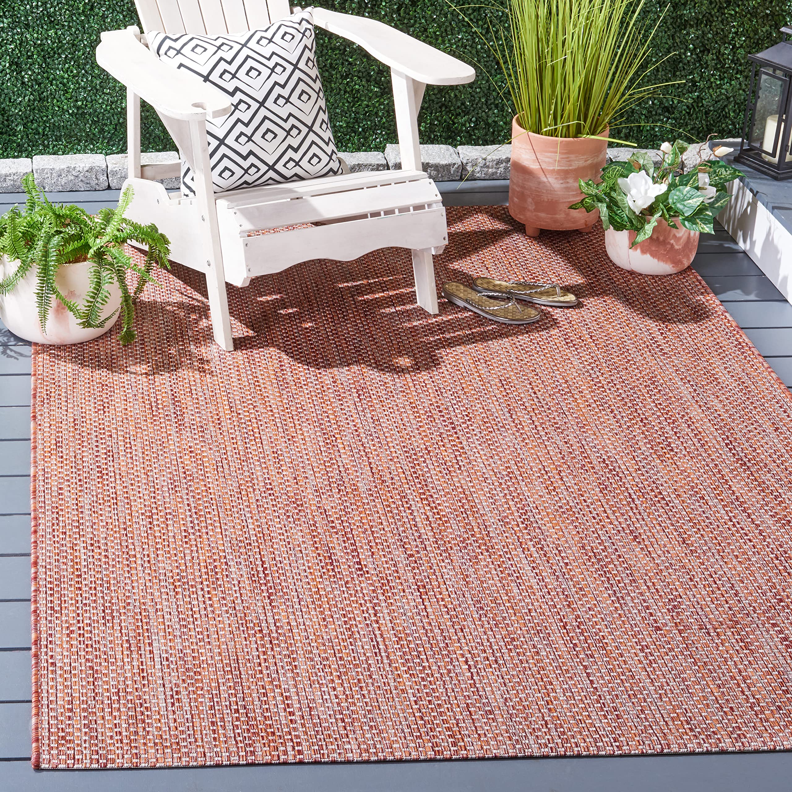 Safavieh Courtyard Collection Area Rug - 10 x 14, Red & Beige, Non-Shedding & Easy Care, Indoor/Outdoor & Washable-Ideal for P