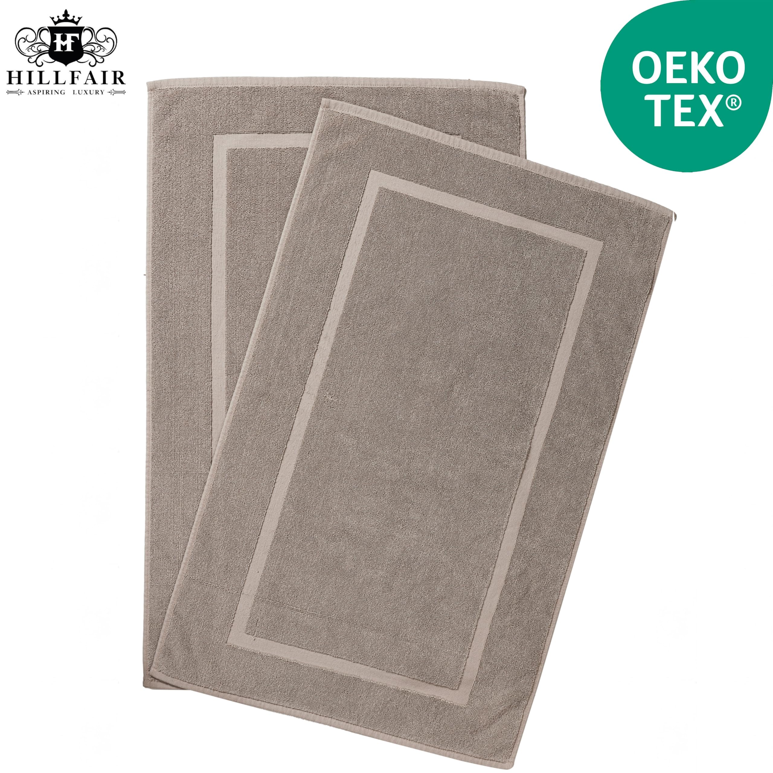HILLFAIR 900 GSM-Hotel-Spa Tub-Shower Bath Mat Floor Mat - (2 Pack  Khaki-Stone  21 Inch by 34 Inch) - 100% Ringspun Cotton Bath Mat/Bath Rugs Machine Washable Cotton Bath Mats - Terry Bath Mats/Rugs