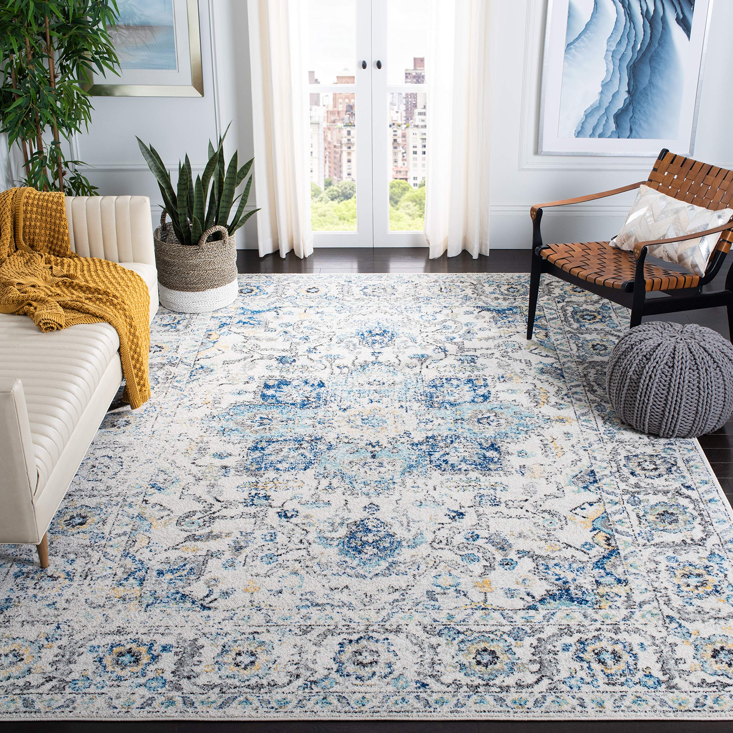 SAFAVIEH Madison Collection 9 Square TurquoiseIvory MAD603K Oriental Snowflake Medallion Distressed Non-Shedding Living Room Be