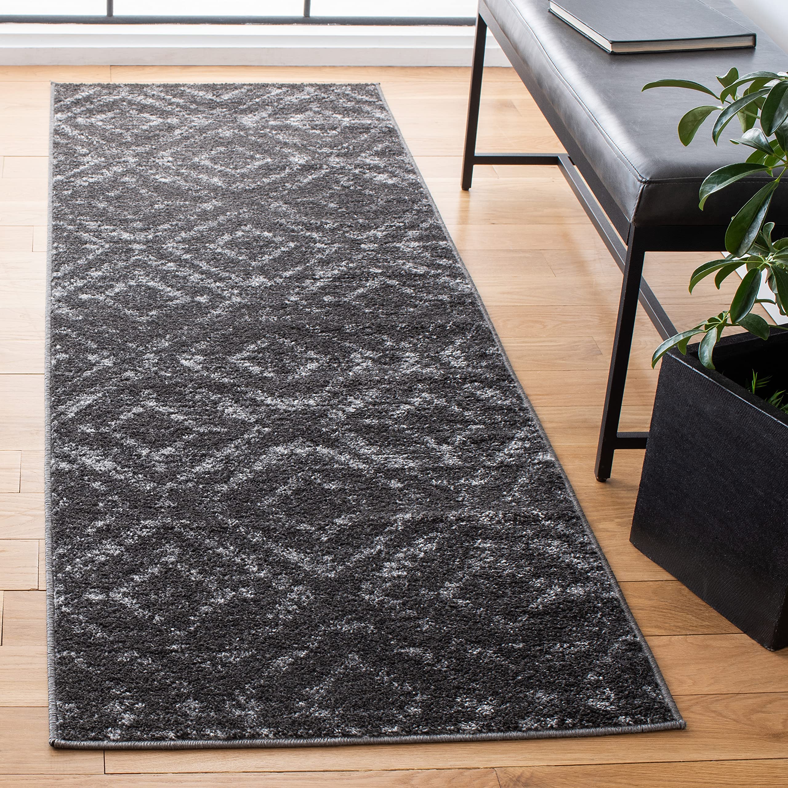 SAFAVIEH Adirondack Collection Runner Rug - 26 x 8, Dark Grey & Grey, Modern Diamond Distressed Design, Non-Shedding & Easy Ca