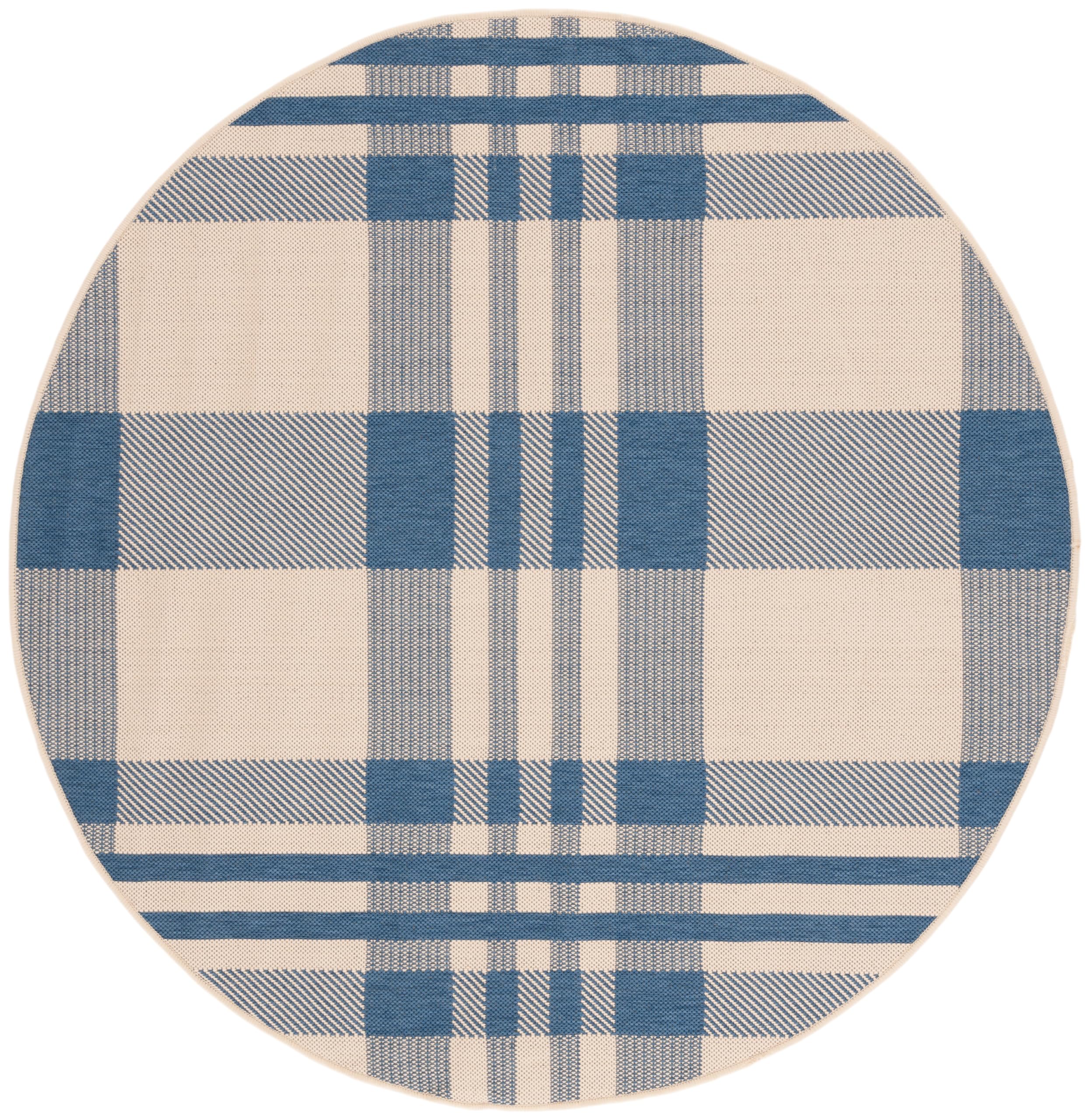 SAFAVIEH Courtyard Collection 53 Round Beige/Blue CY6201 Plaid Indoor/ Outdoor--Waterproof Easy--Cleaning Patio Backyard Mudroo