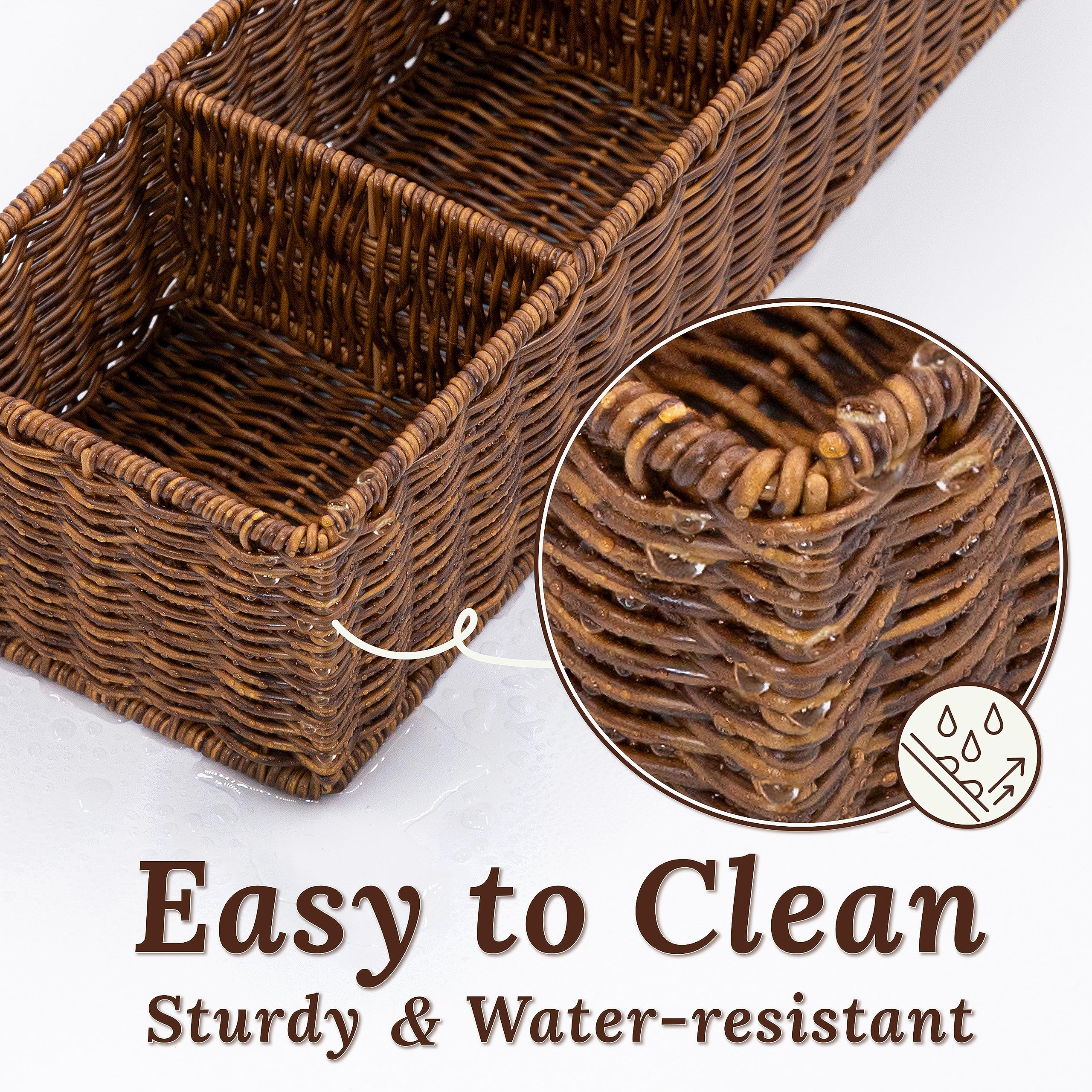 Weenest Wicker Basket With 3 Compartments, Toilet Paper Holder Storage, Behind Toilet Bathroom Organizer, Bathroom Sink Organize