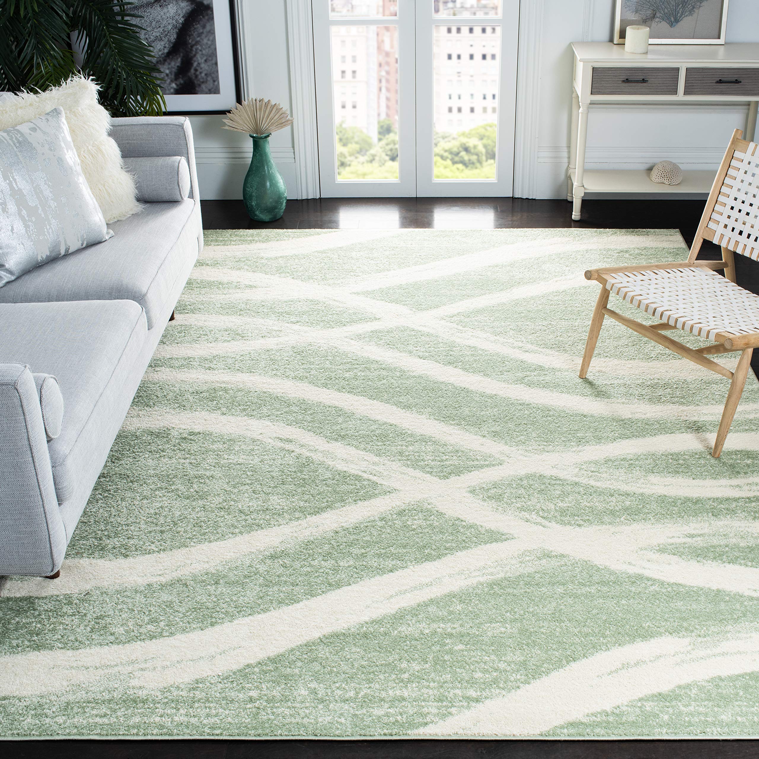 SAFAVIEH Adirondack Collection 6 Square Sage / Cream ADR125X Modern Wave Distressed Non-Shedding Living Room Bedroom Dining Hom