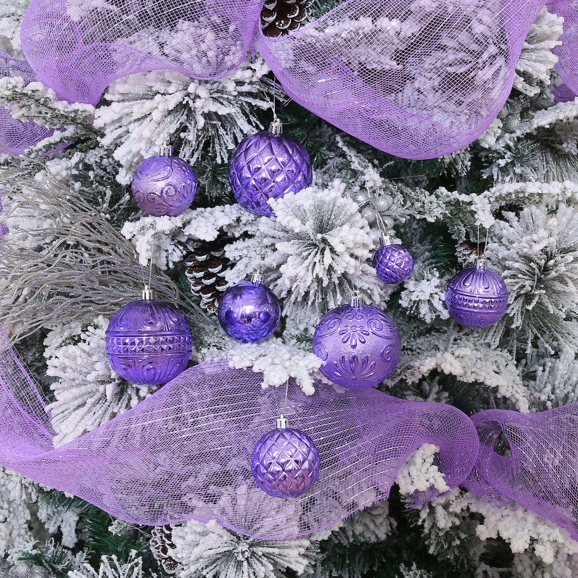 Christmas Ball Ornaments Light Purple Christmas Tree Decorations with Hang Rope-36pcs Shatterproof Christmas Ornaments Set with