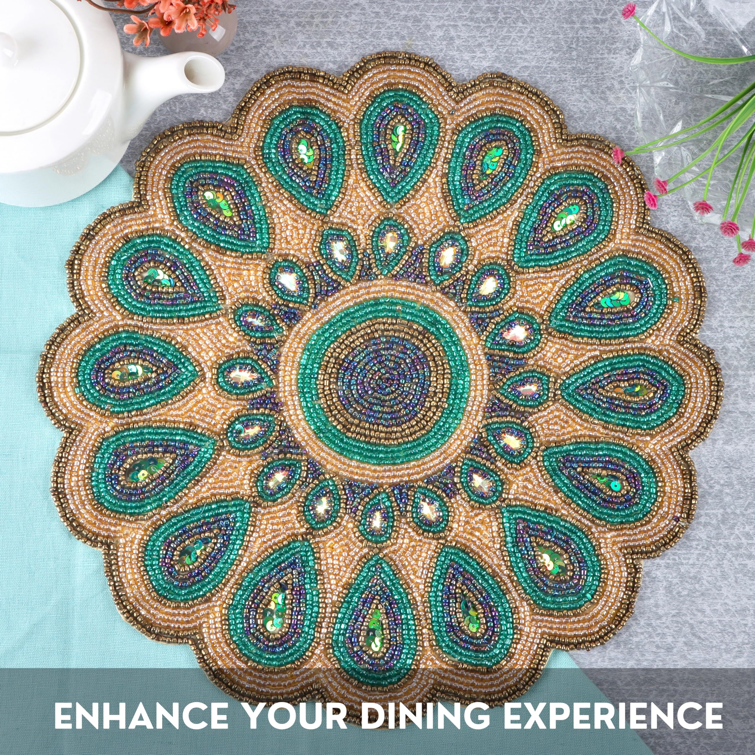 Beaded Table Mat, Coffee Table Beaded Mat, Placement Mats For Dining Table Beaded, Round Beaded Placemats, Beaded Placemats For