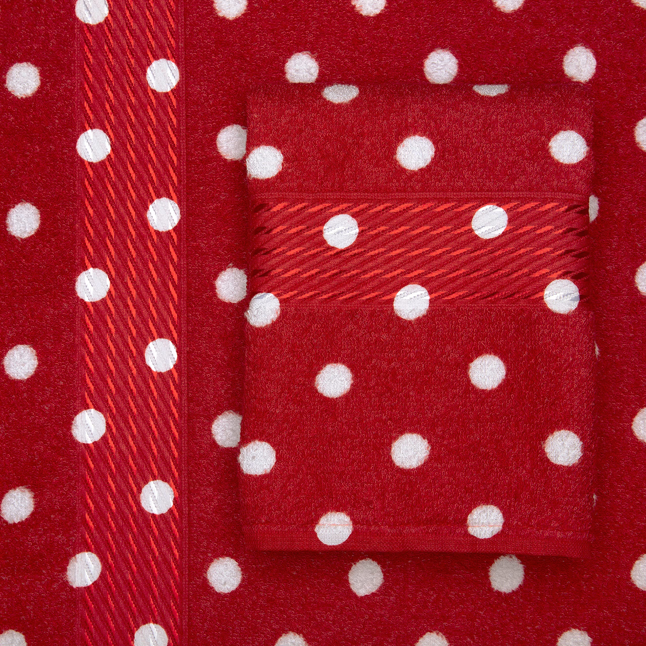 Cackleberry Home Polka Dot Bathroom Cotton Terry Hand Towels 20 X 30 Inches, Set Of 2 (Crimson Red)
