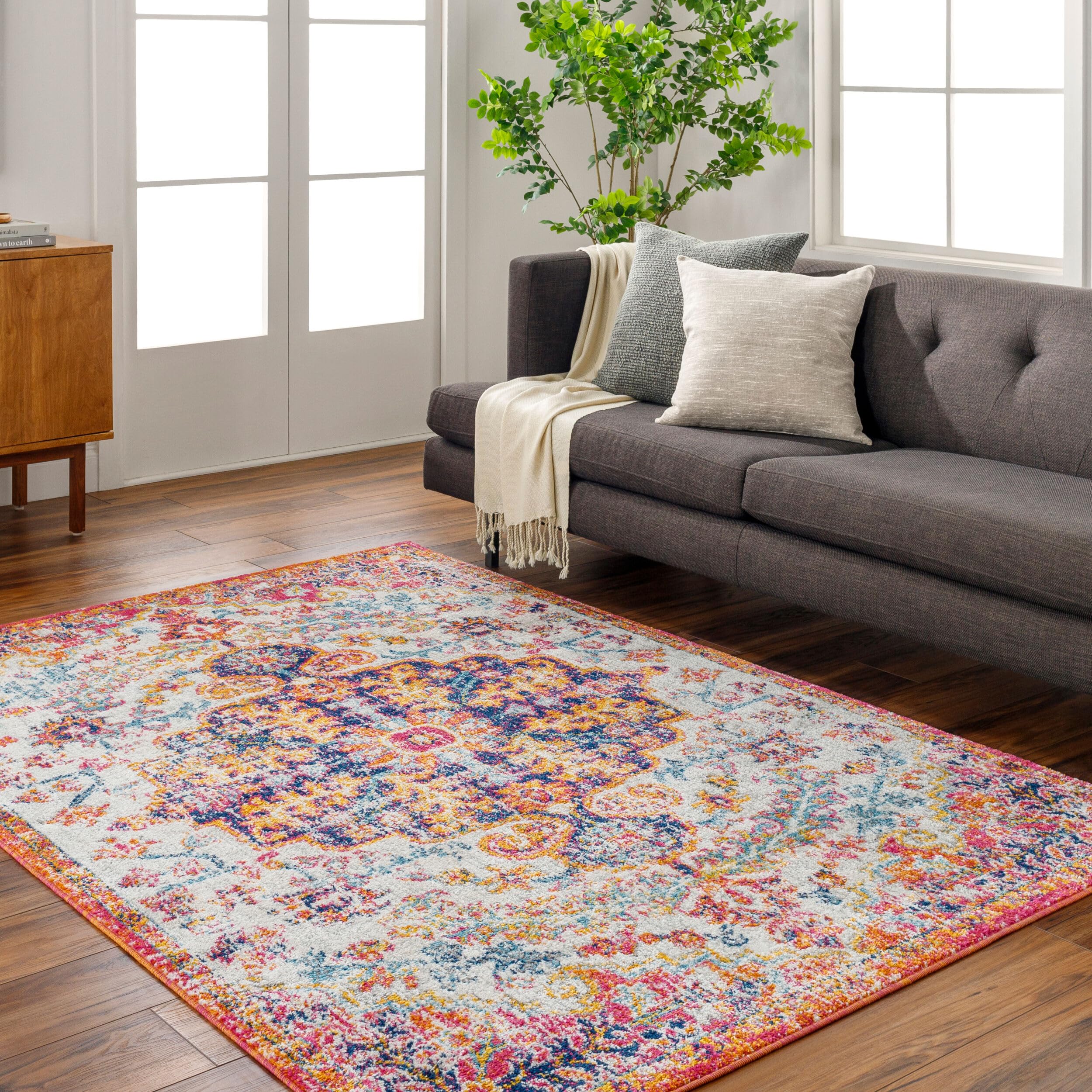 Livabliss Area Rugs - 8x10 Odelia Vintage Boho Beige Mustard Gray Area Rug for Living Room Bedroom - Floral Medallion Stain Resi