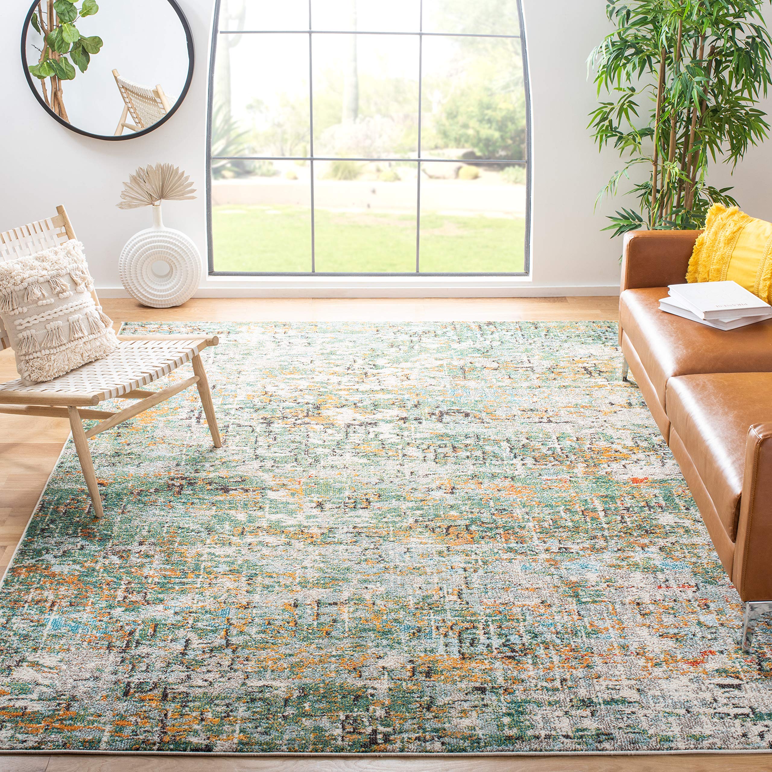 SAFAVIEH Madison Collection Area Rug - 6 x 9, Green & Turquoise, Modern Abstract Design, Non-Shedding & Easy Care, Ideal for H