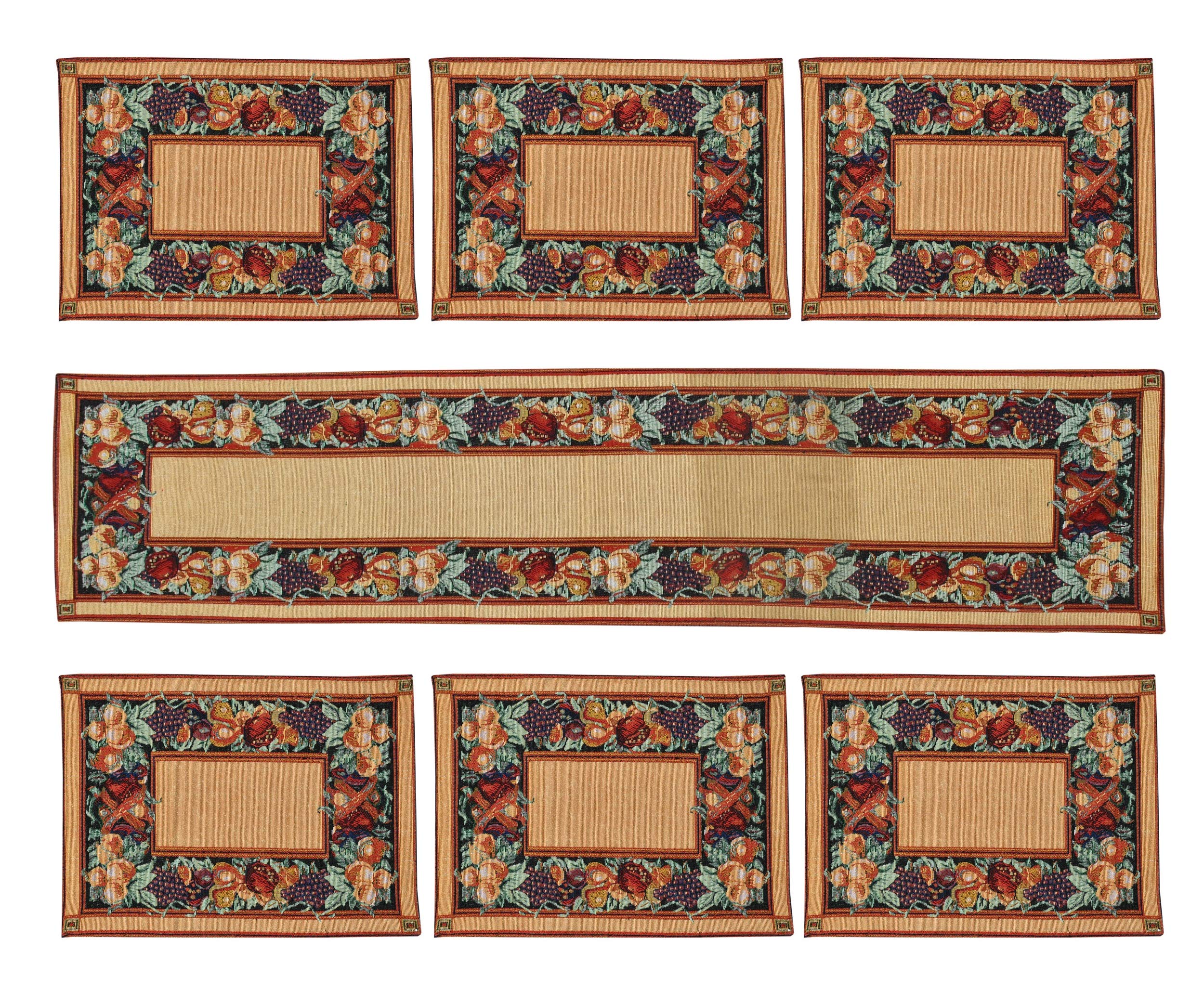 Galaxy Home Decor Washable Cotton Linen Jacquard Fabric Rectangular Table Mats with Runner (Multicolor, Mat - 13x18 inches and R