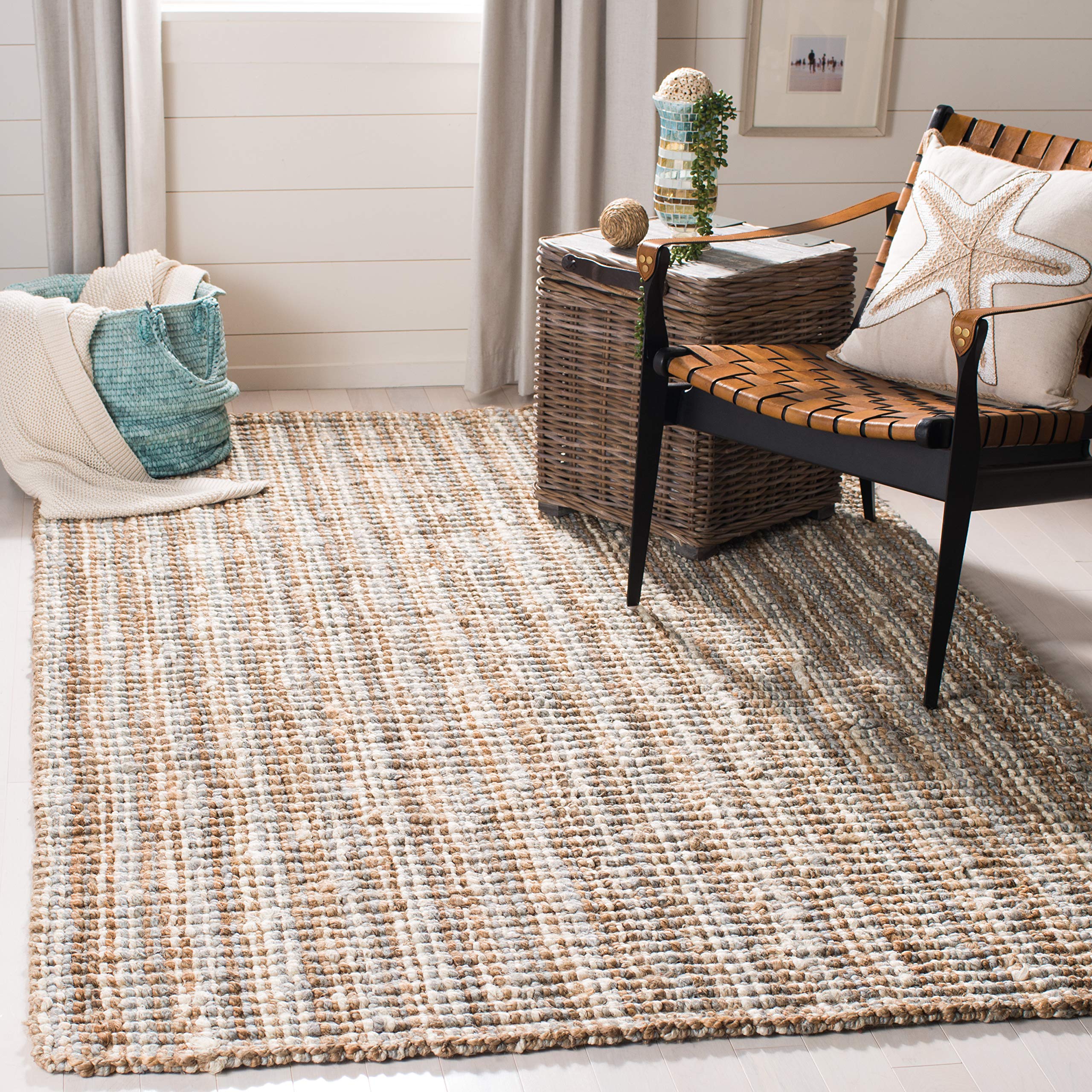 SAFAVIEH Natural Fiber Collection Accent Rug - 3 x 5, Grey & Natural, Handmade Chunky Textured Jute 0.75-inch Thick, Ideal for