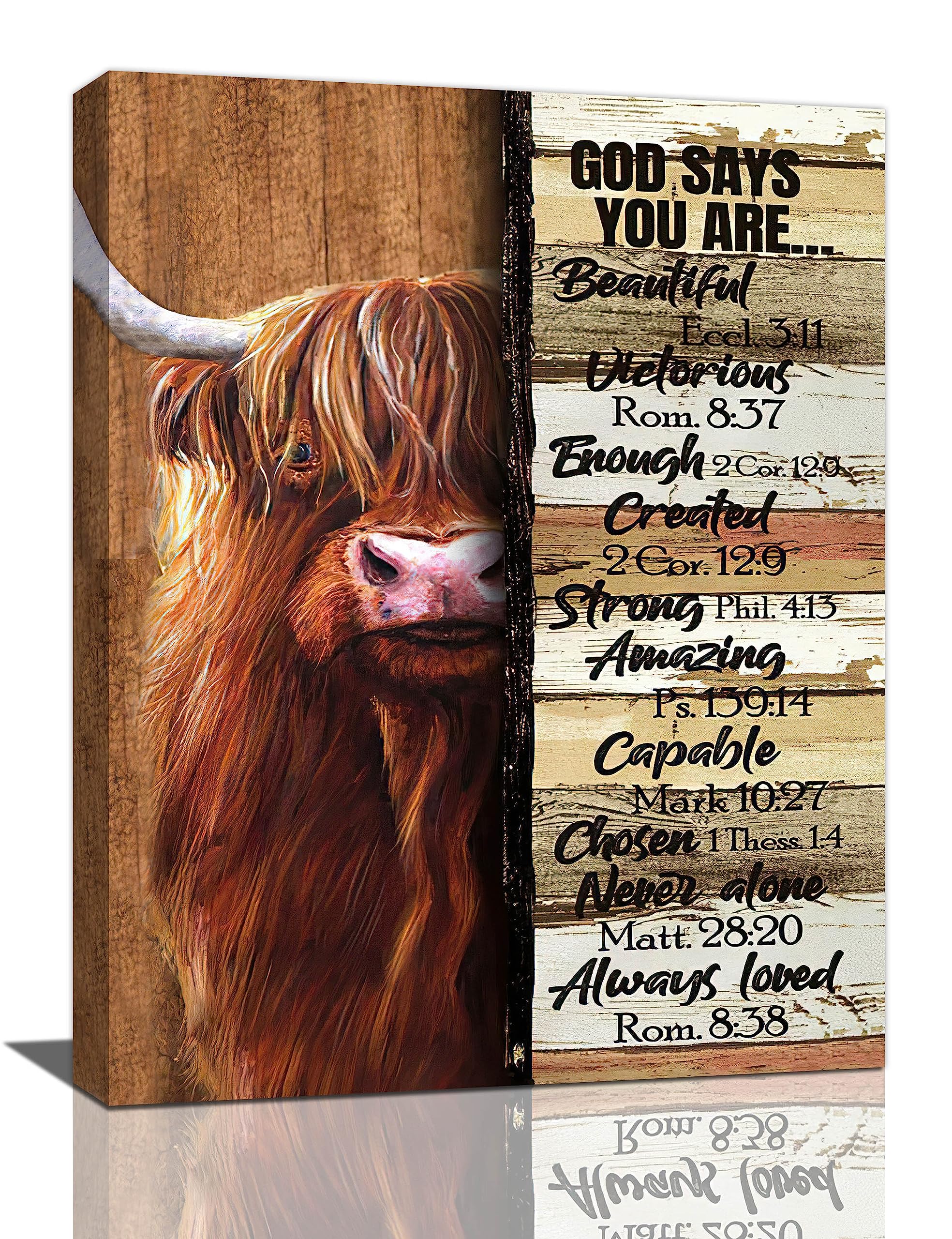 Farmhouse Highland Cow Decor Wall Art Farm Cow Inspirational Quotes God Says You Are Pictures Wall Decor Canvas Painting Prints
