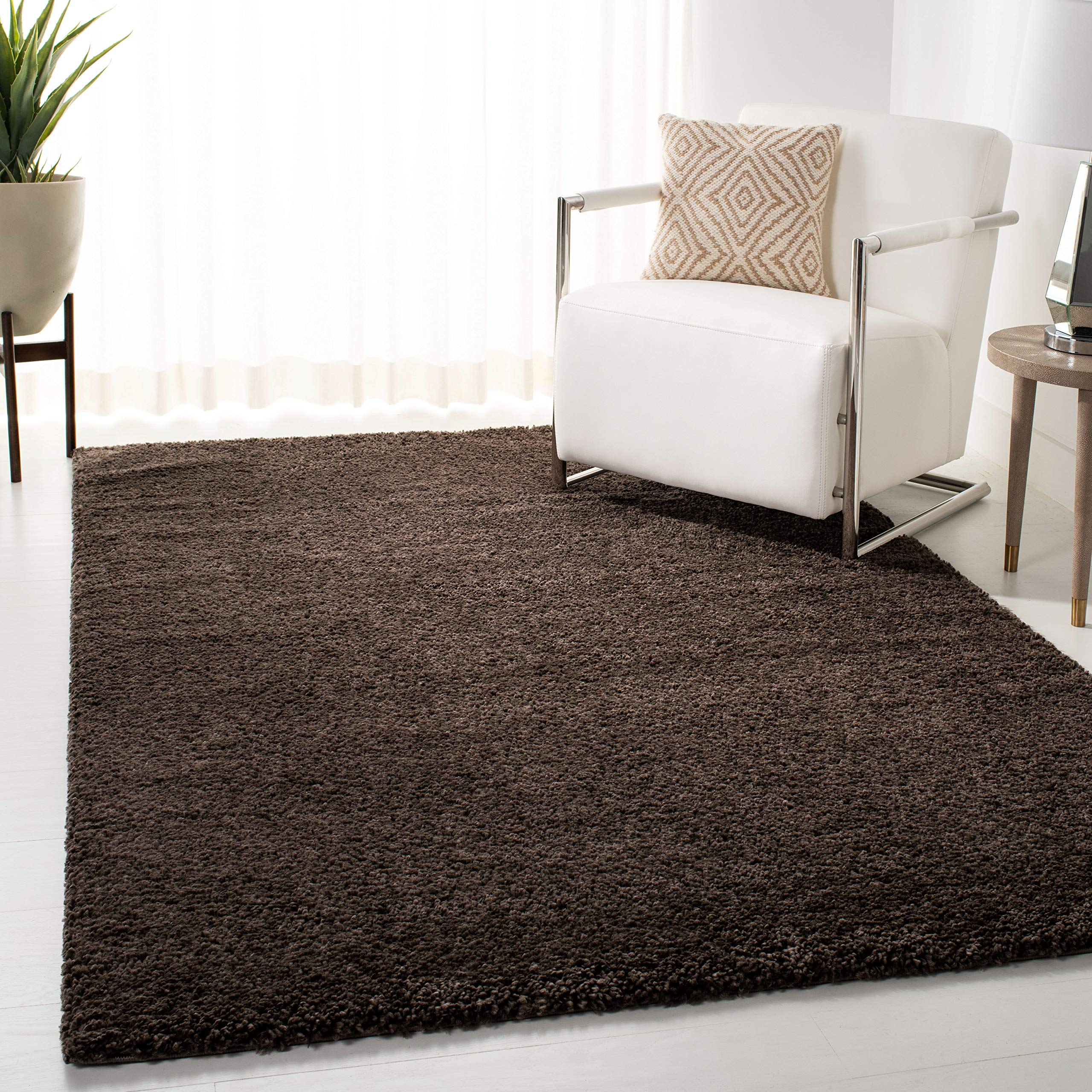 SAFAVIEH August Shag Collection Area Rug - 4 Square, Brown, Solid Design, Non-Shedding & Easy Care, 1.2-inch Thick Ideal for Hi