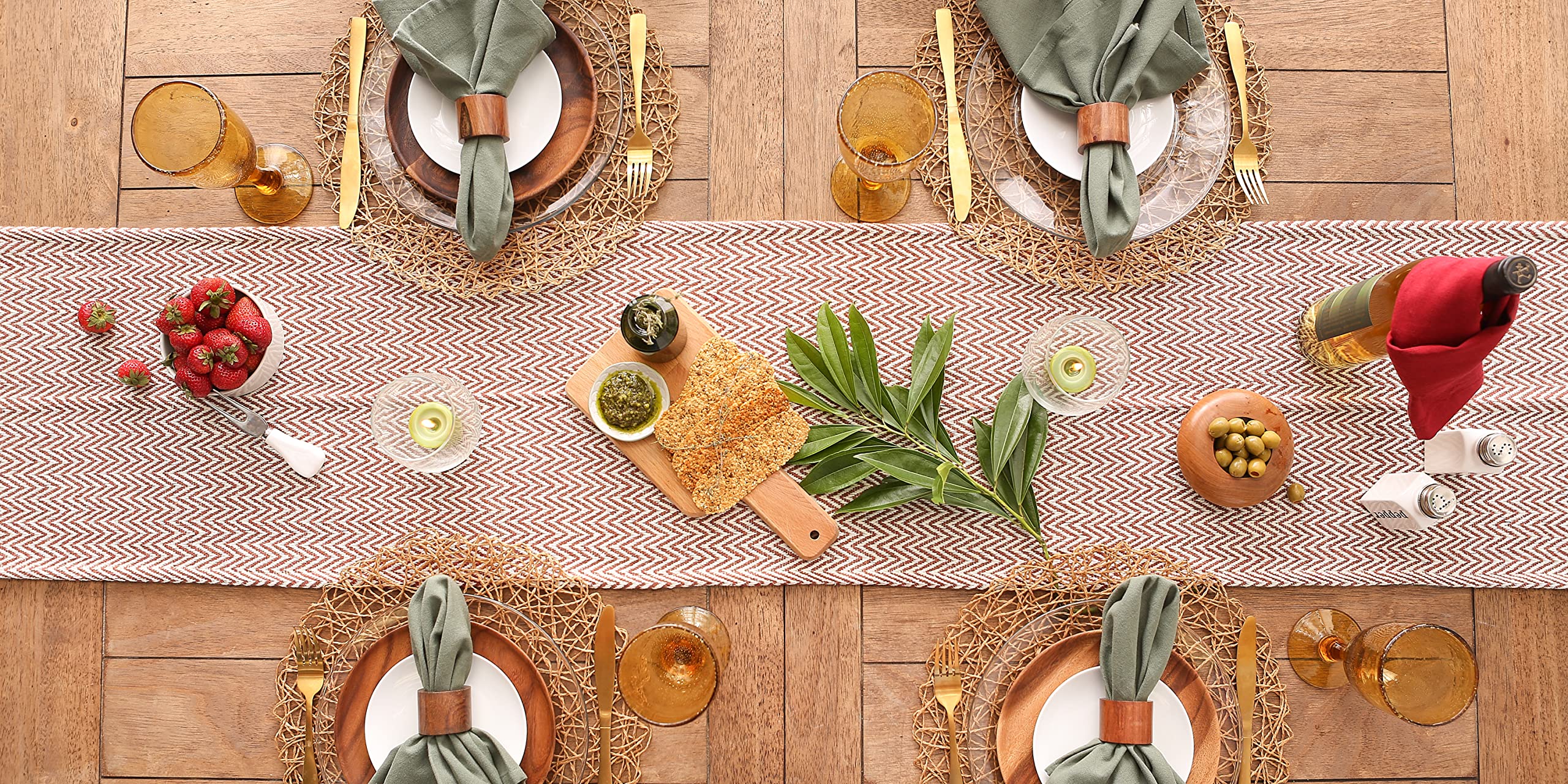 Dii Woven Basic Tabletop Collection Chevron Table Runner, 15X72, Cinnamon