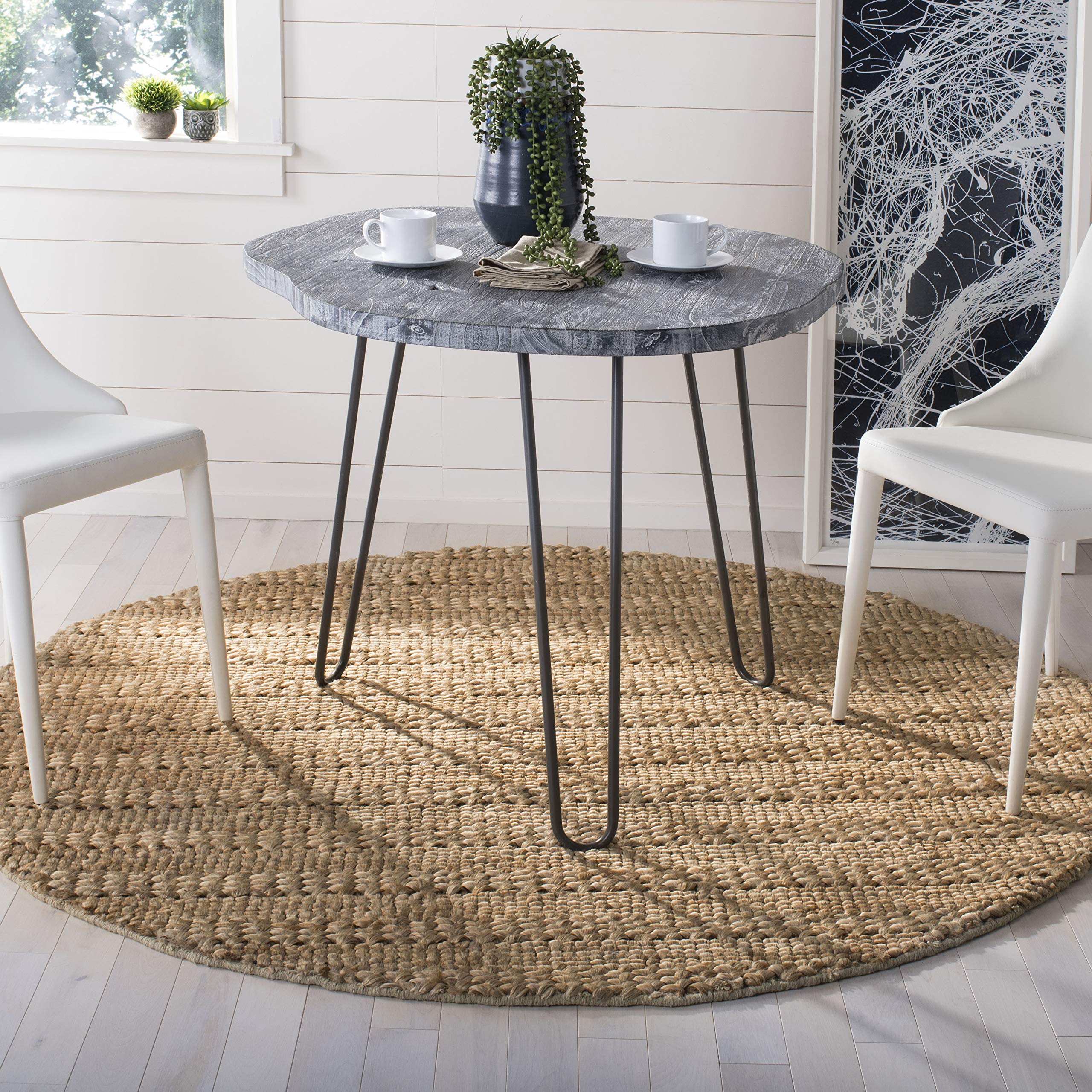 SAFAVIEH Natural Fiber Collection 6 Round Natural NF212A Handmade Braided Woven Jute Area Rug