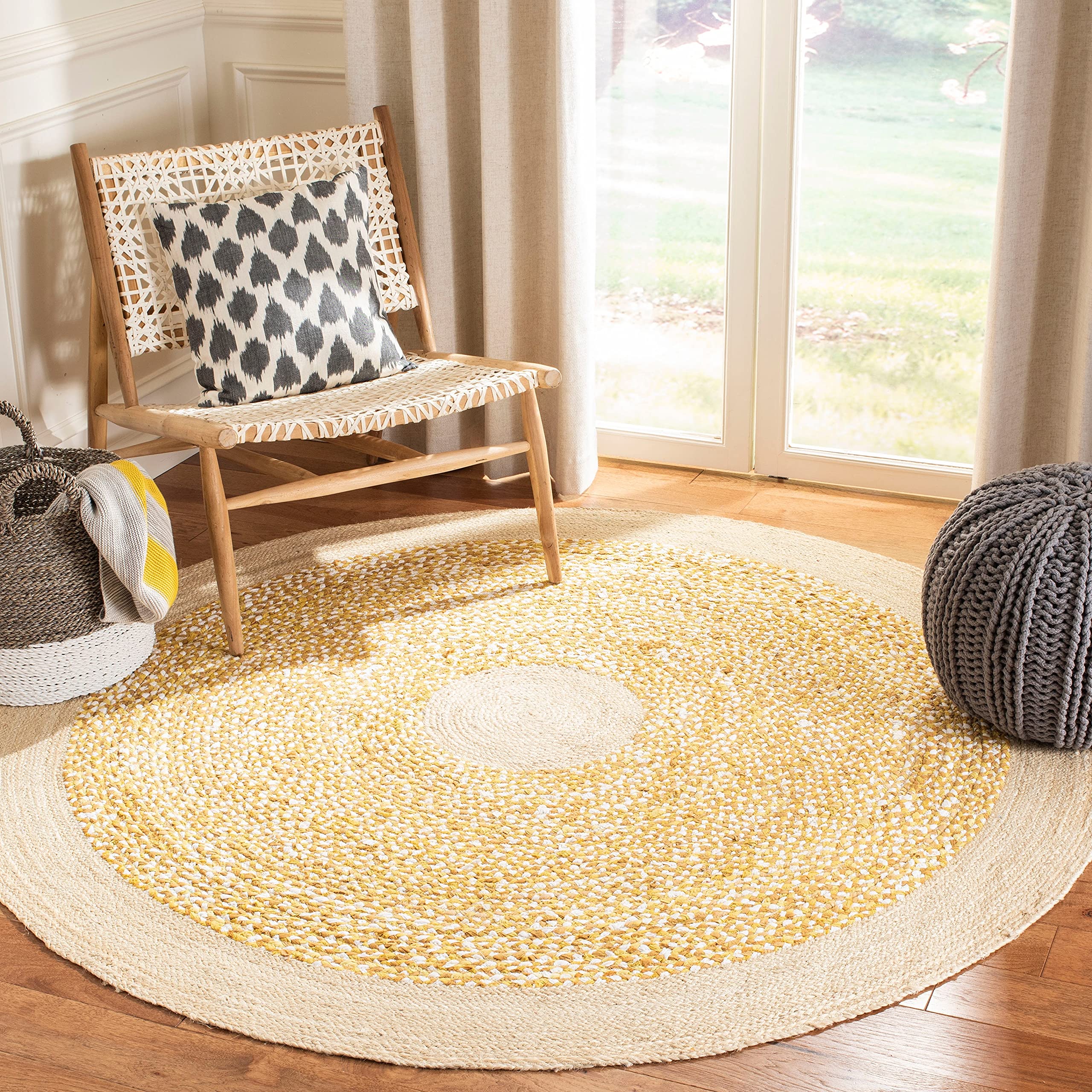 SAFAVIEH Cape Cod Collection Area Rug - 6 Round, Green & Natural, Handmade Braided Jute & Cotton, Ideal for High Traffic Areas 