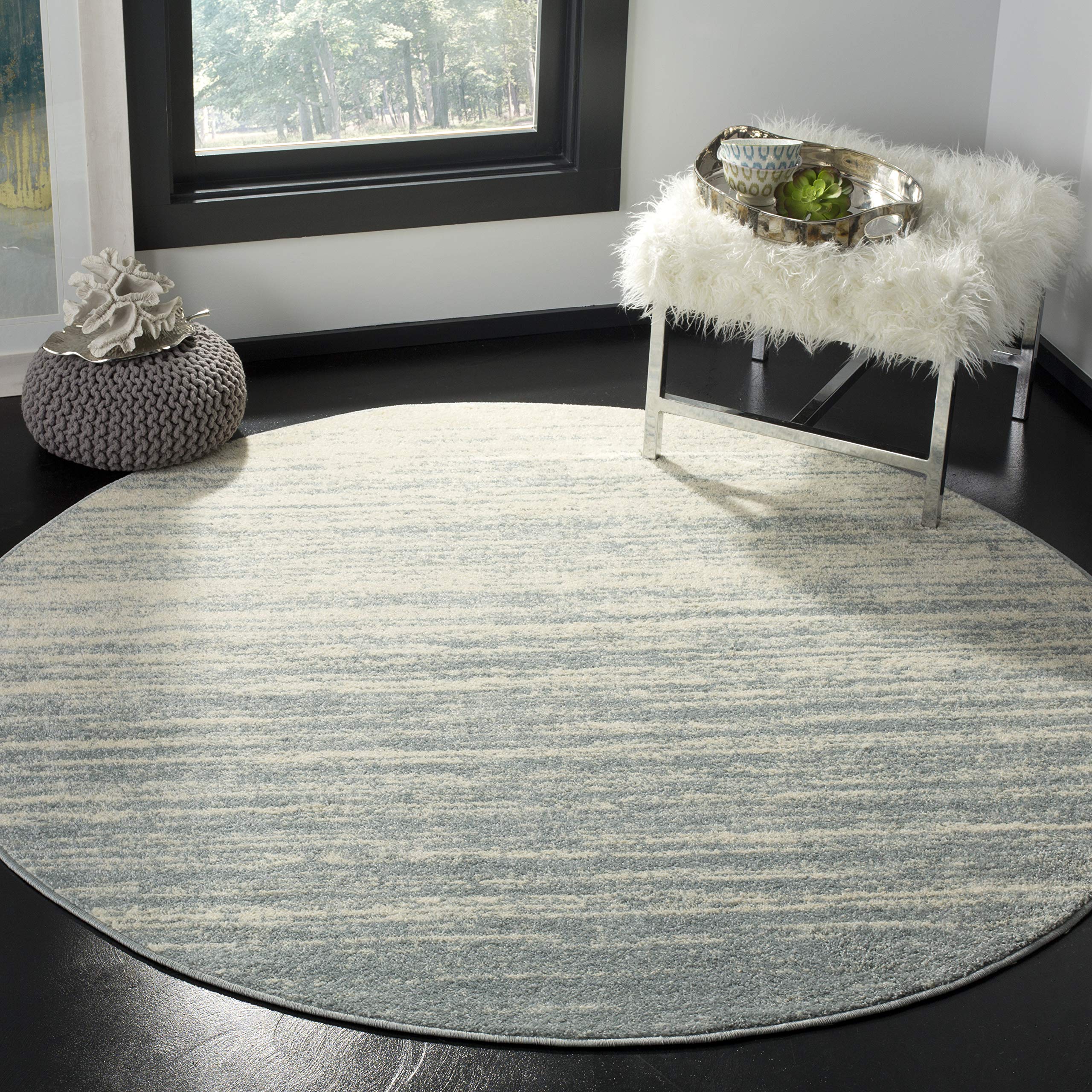 SAFAVIEH Adirondack Collection 11 Round Slate / Cream ADR113T Modern Ombre Non-Shedding Dining Room Entryway Foyer Living Room 