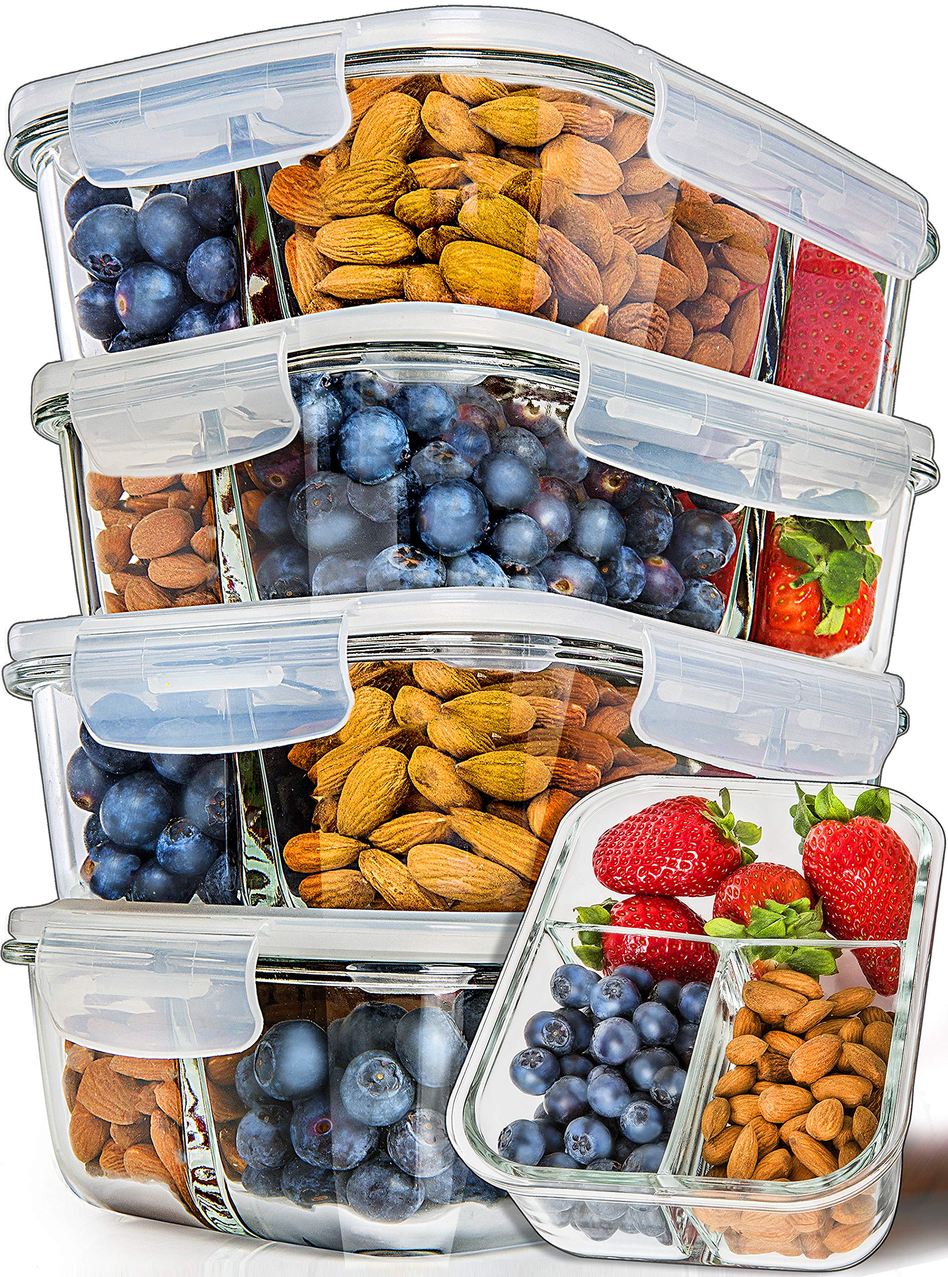 PrepNaturals 5 Pack 34 Oz Glass Meal Prep Containers - Dishwasher Microwave Freezer Oven Safe - Glass Storage Containers with Li