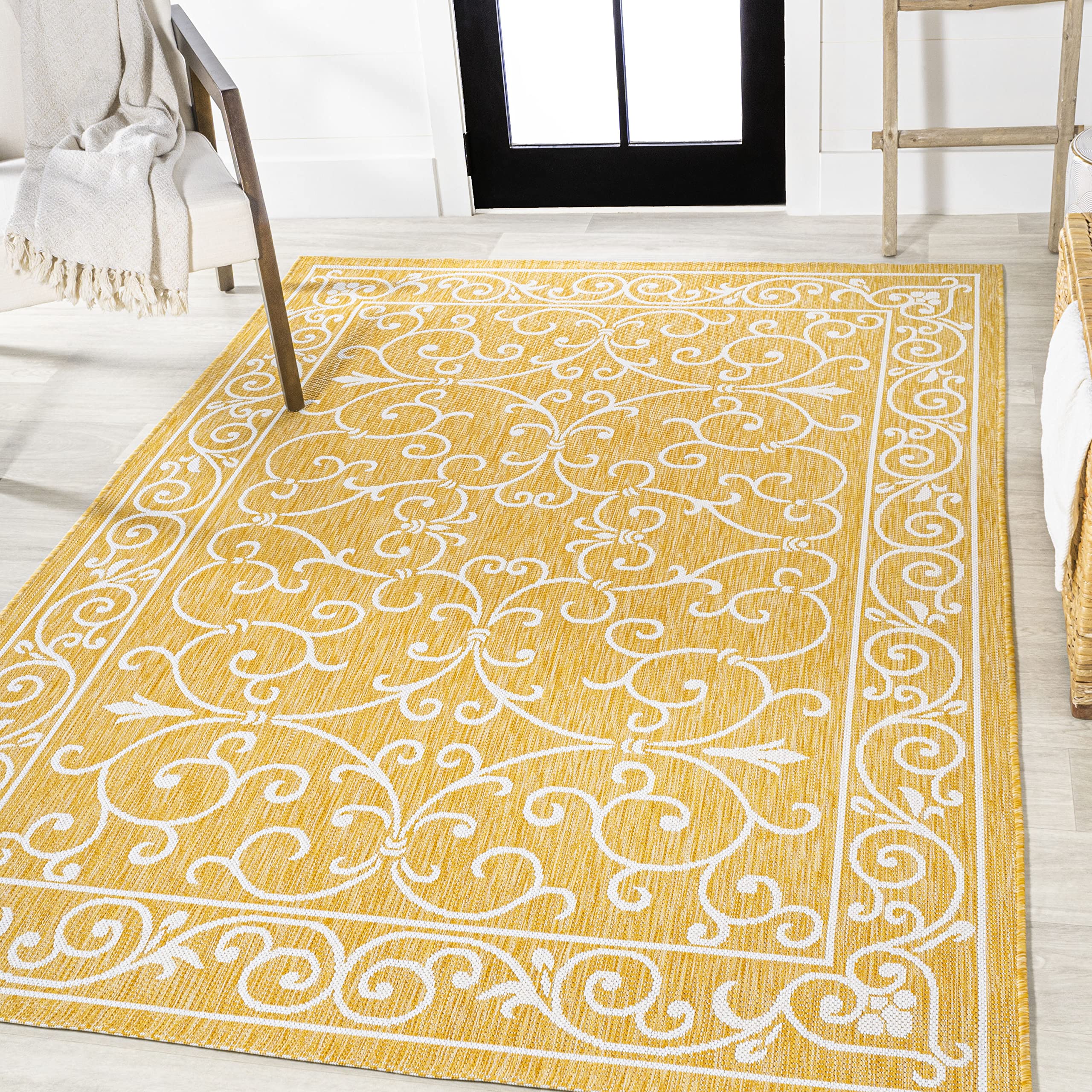 Jonathan Y Smb106L-8 Charleston Vintage Filigree Textured Weave Indoor Outdoor Area-Rug, Classic Traditional Easy-Cleaning,Bedro