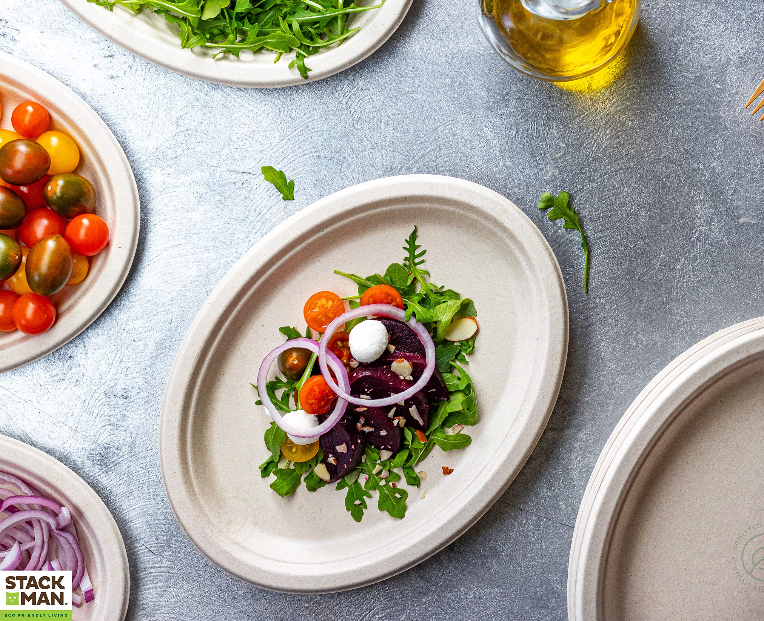 100% Compostable Oval Paper Plates [50-Pack] - {Pfas-Free} - {Bpi Certified} - [10 Inch] Heavy Duty, Eco-Friendly, Biodegradable