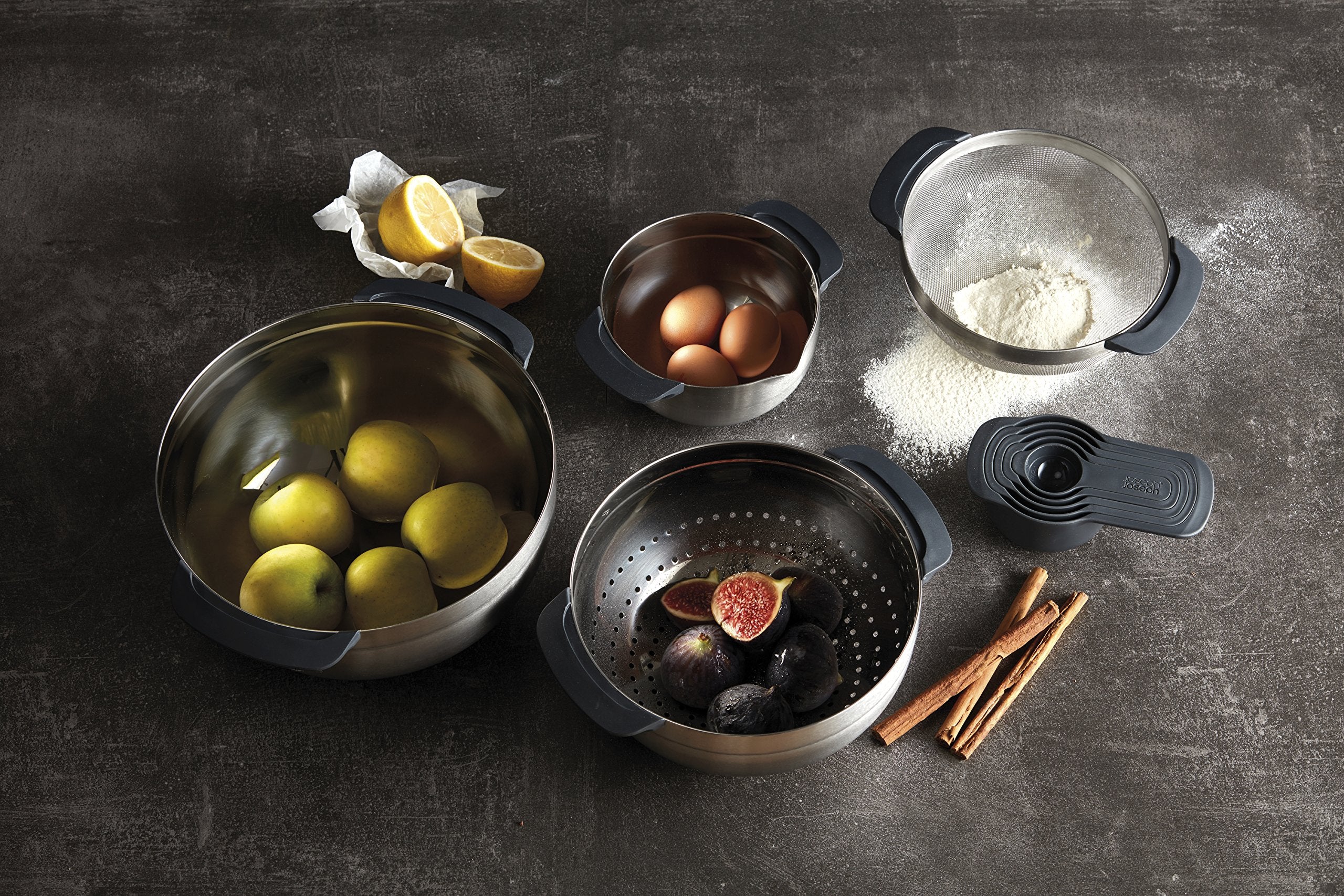 Joseph Joseph Nest 9 Plus 9-Piece Food Prep Set, Stainless Steel Mixing Bowls, Measuring Cups, Sieve & Colander - Model 95032