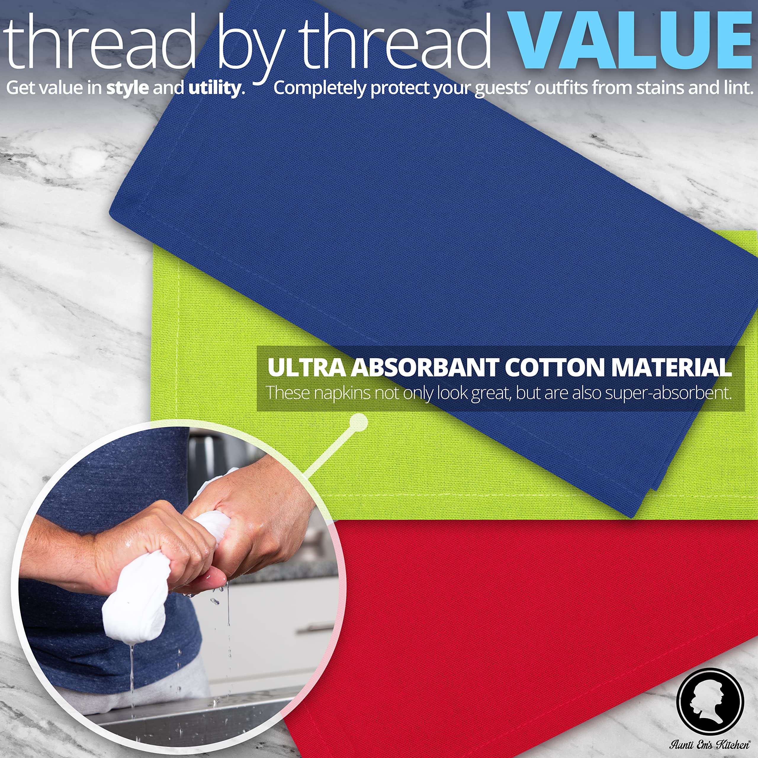 Aunti Em'S Kitchen Blueberry Cotton Napkins Cloth 20 X 20 Oversized 100% Natural Bulk Linens For Dinner, Events, Weddings, Set O