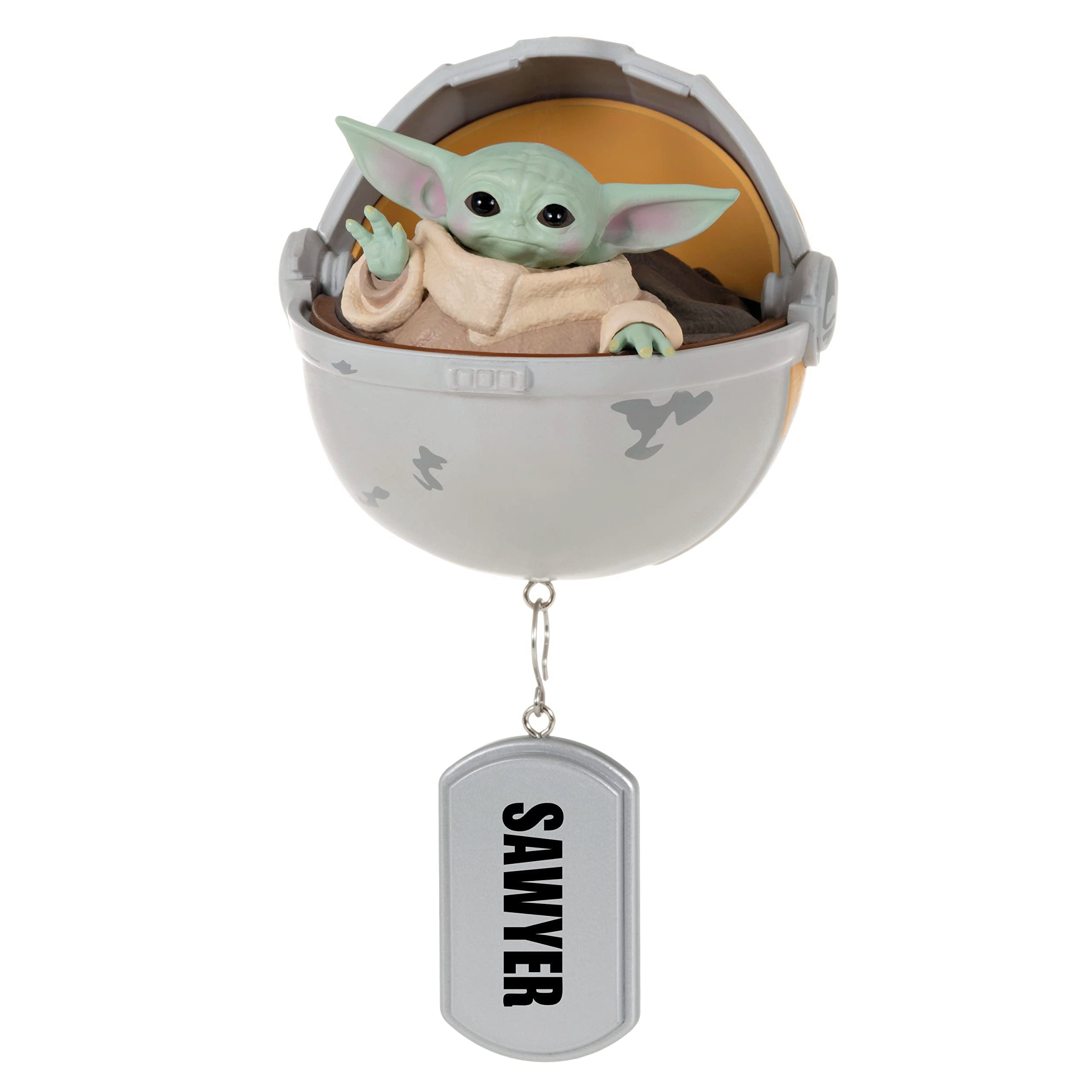 Hallmark Keepsake Personalized Christmas Ornament 2023, Star Wars: The Mandalorian Grogu in Hovering Pram, Gift for Star Wars Fa