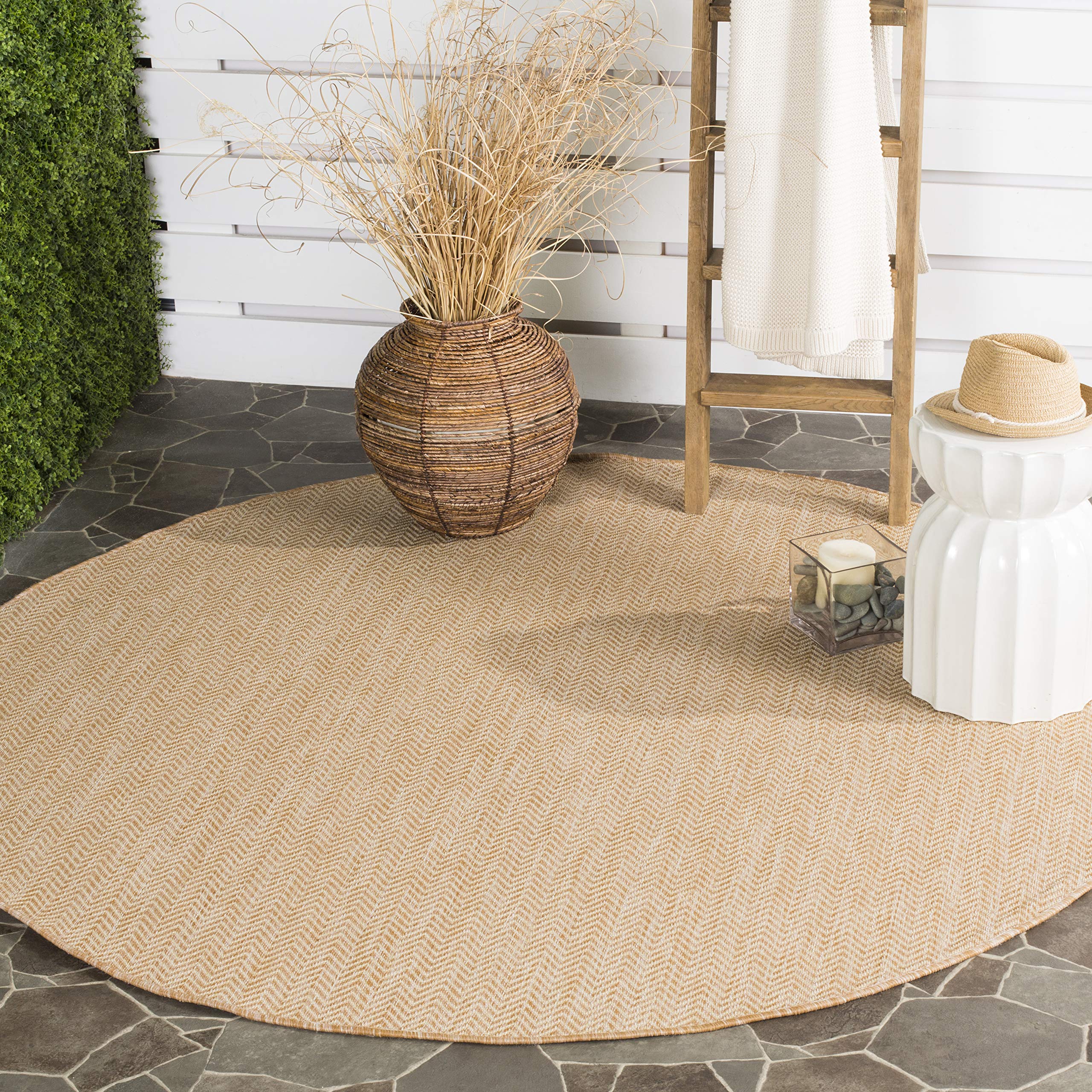 SAFAVIEH Courtyard Collection 53 Round Natural / Cream CY8022 Indoor/ Outdoor Patio Backyard Mudroom Area Rug