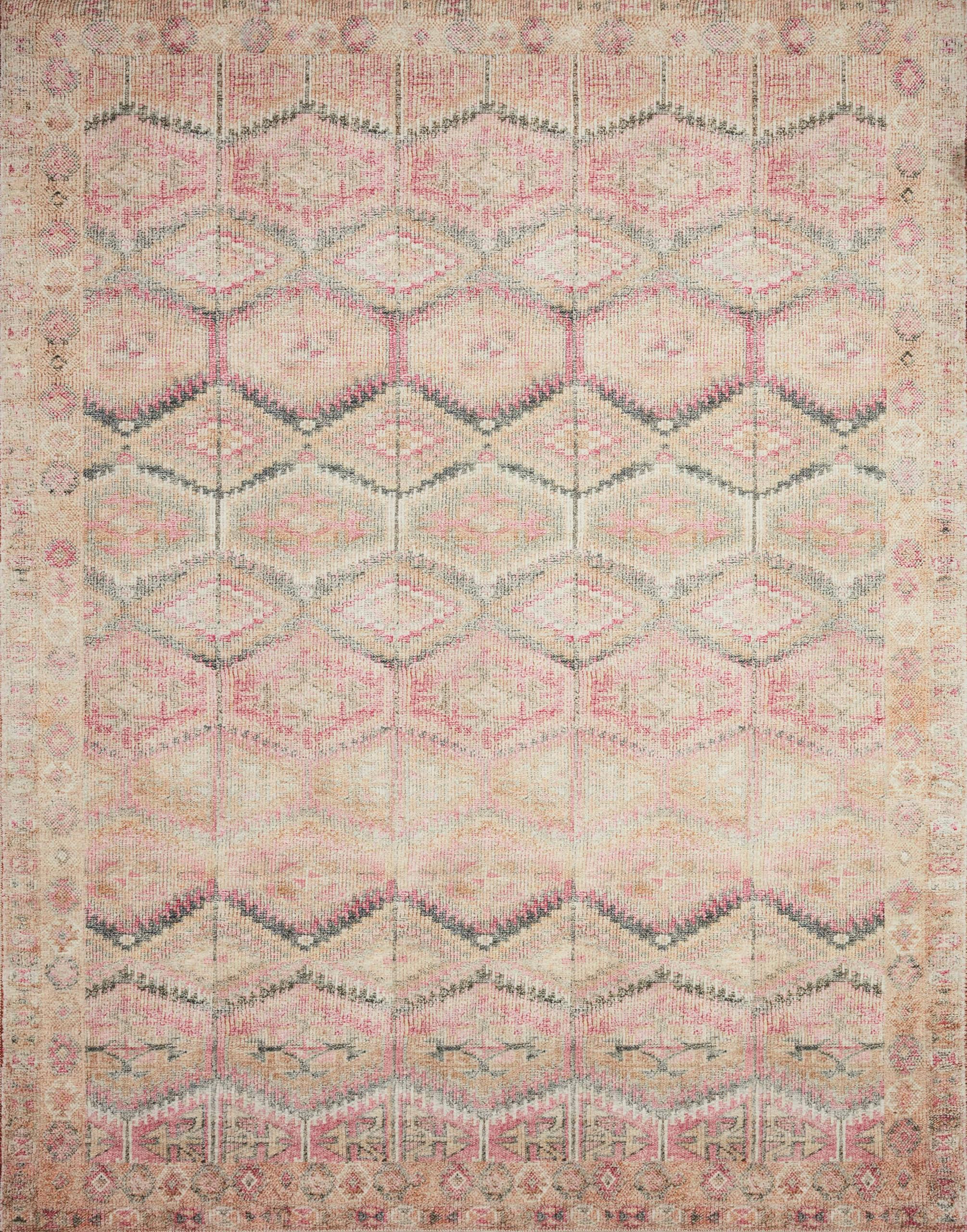Loloi LAYLA Collection, LAY-17, Pink / Lagoon, 2-0 x 5-0, .13 Thick, Accent Rug, Soft, Durable, Vintage Inspired, Distressed, 